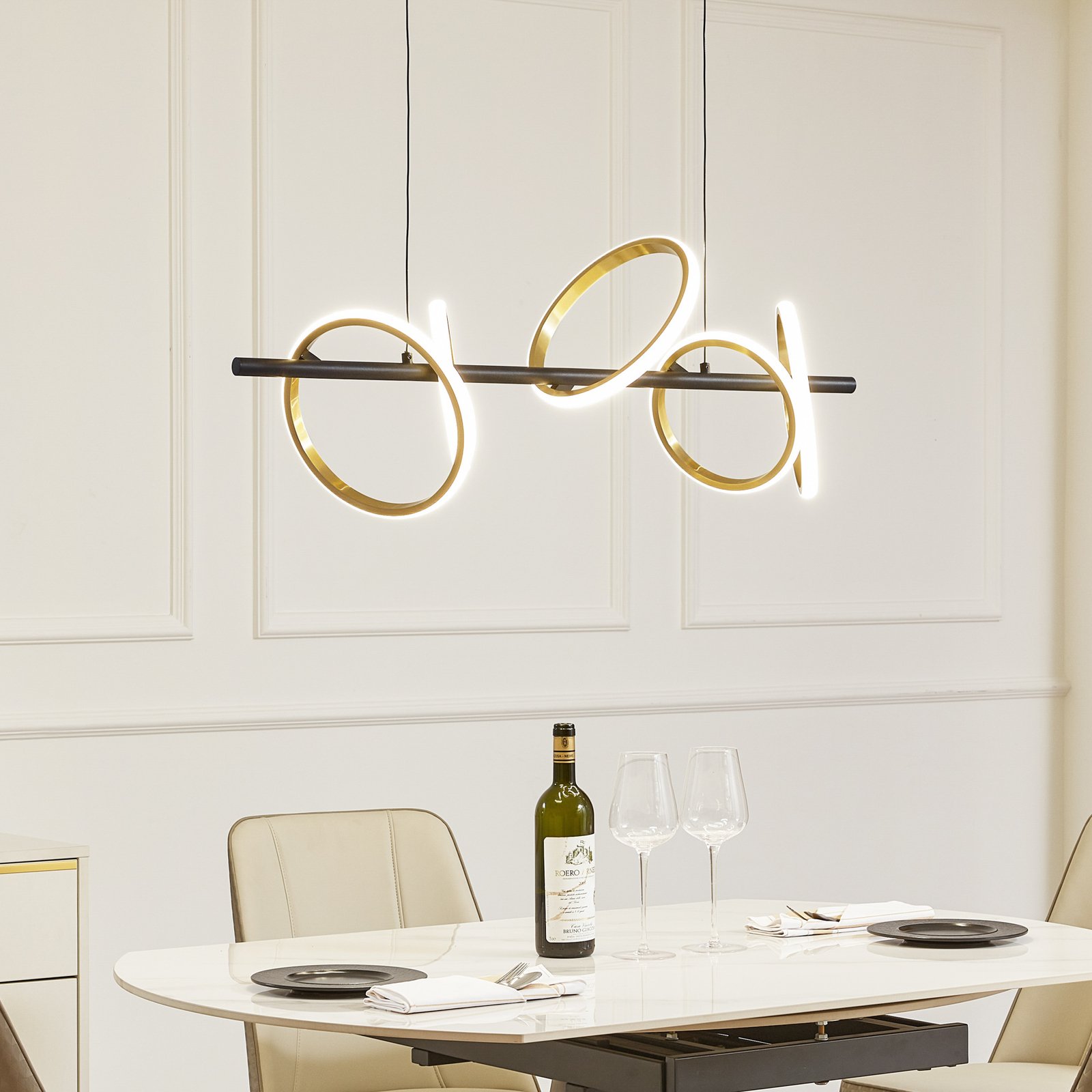 Madu LED Pendant L92,5 Black/Gold/White - Lucande