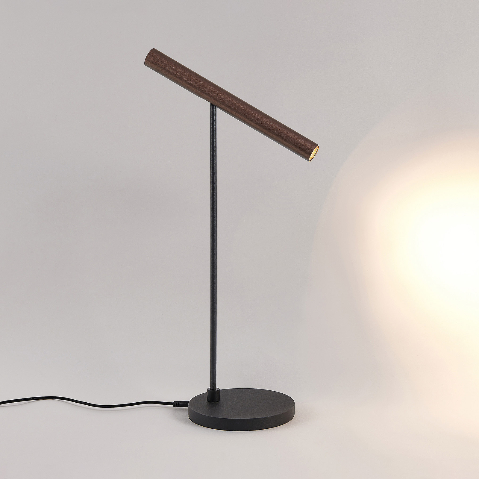 Molto Luce lampe de table LED Meyjo T, noir/marron café, aluminium