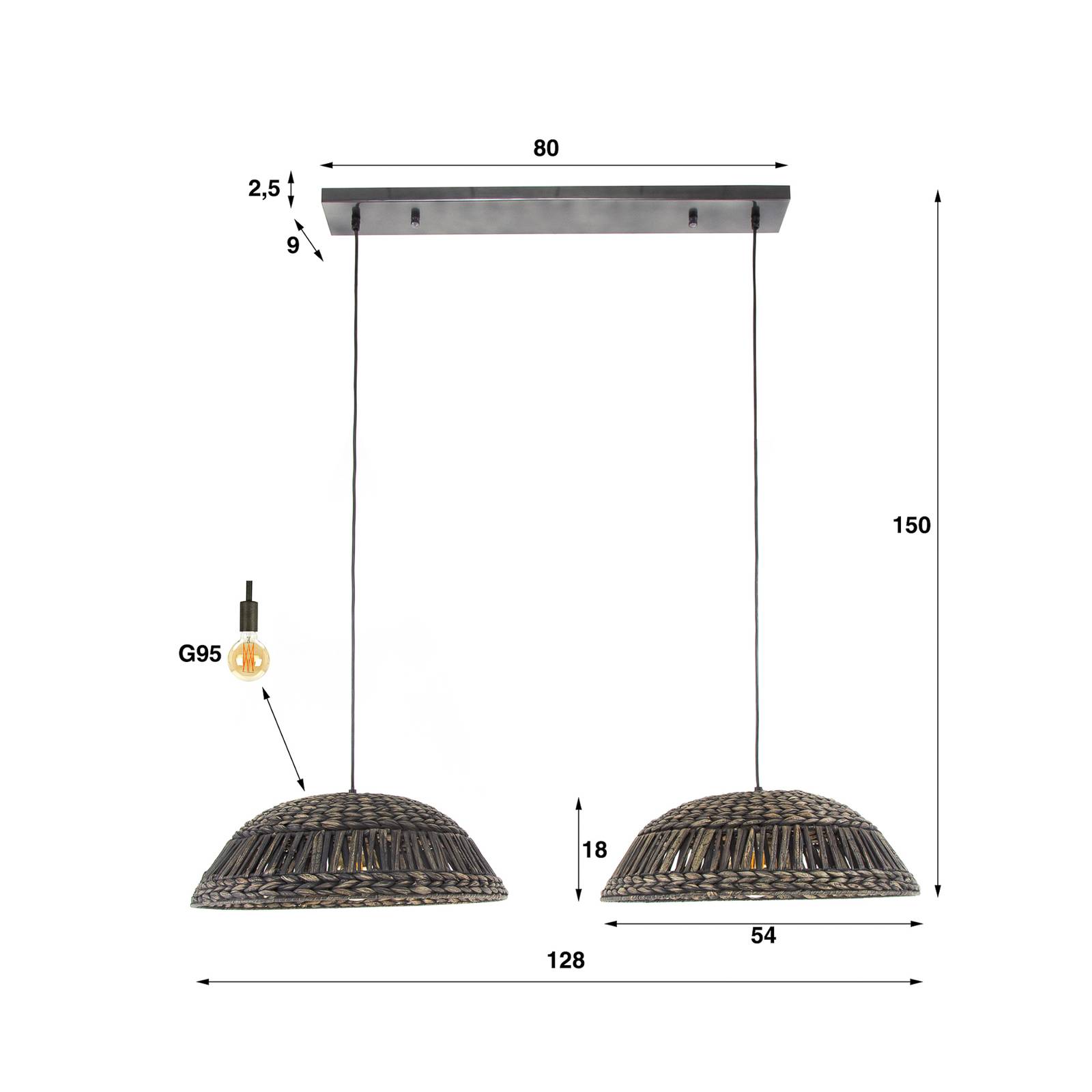 Lampa wisząca Finja, 2-punktowa, hiacynt wodny, czarny/brązowy