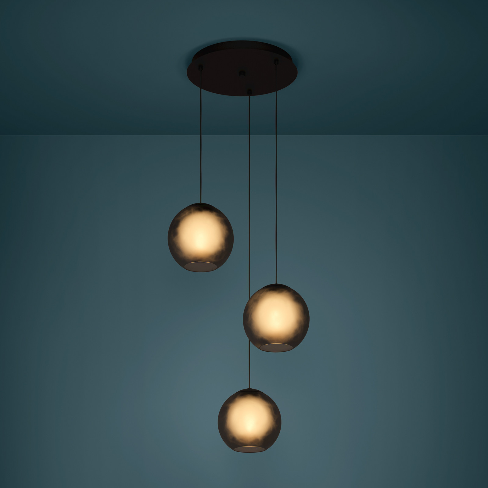 Lampa suspendată Stars of Light Arangona gri Ø 46 cm cu 3 becuri - Camera de zi / sufragerie - Modern - gri mat / negru - Sticlă