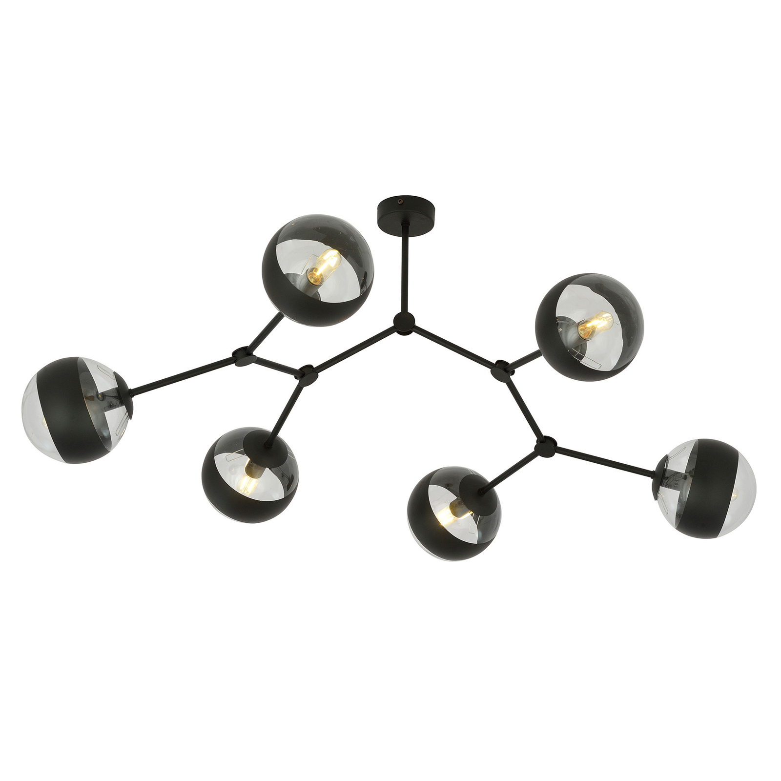 Nova plafondlamp, zwart/helder, 6-lamps