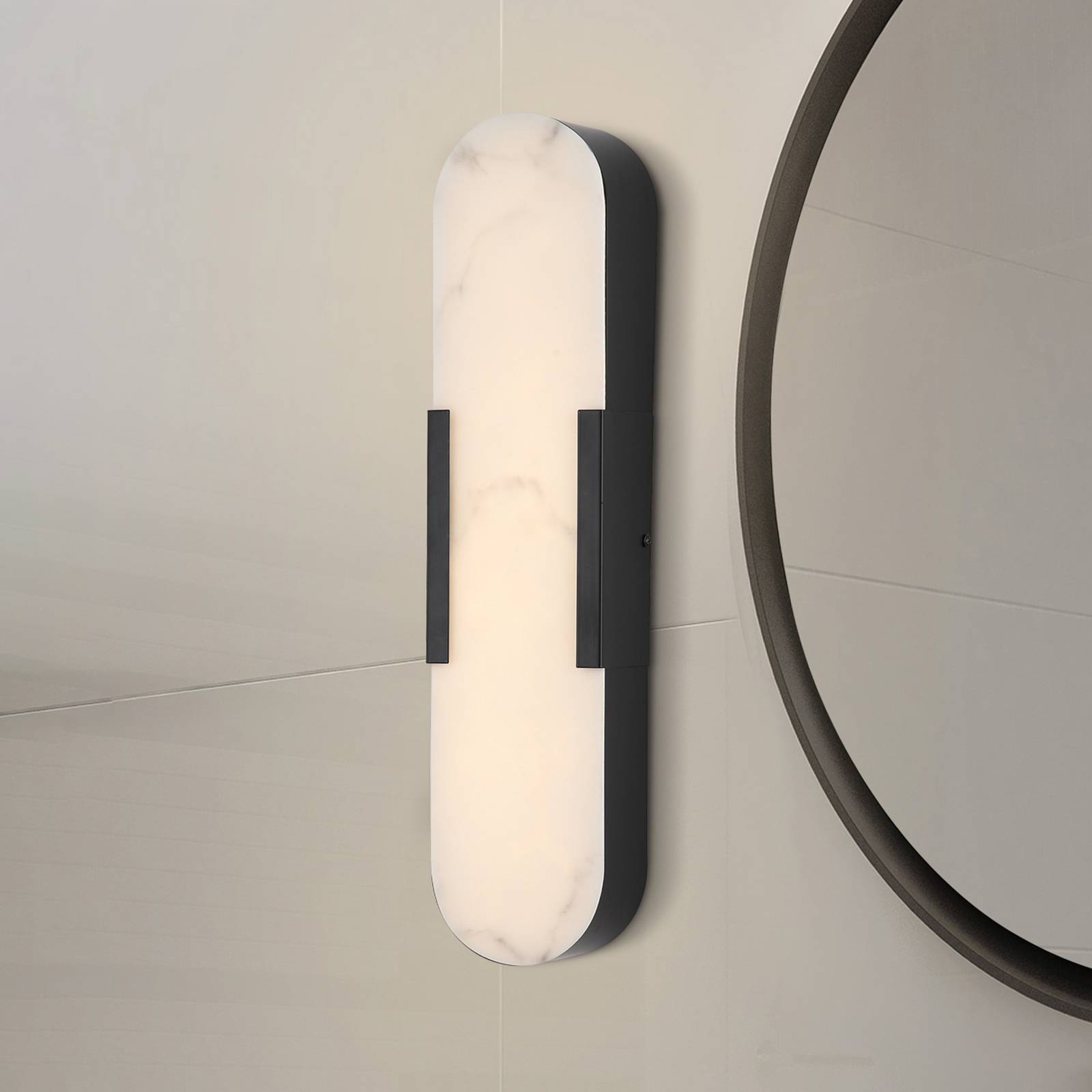 LED-Bad-Wandlampe Opaline, Höhe 50 cm, schwarz, Metall/Resin günstig online kaufen