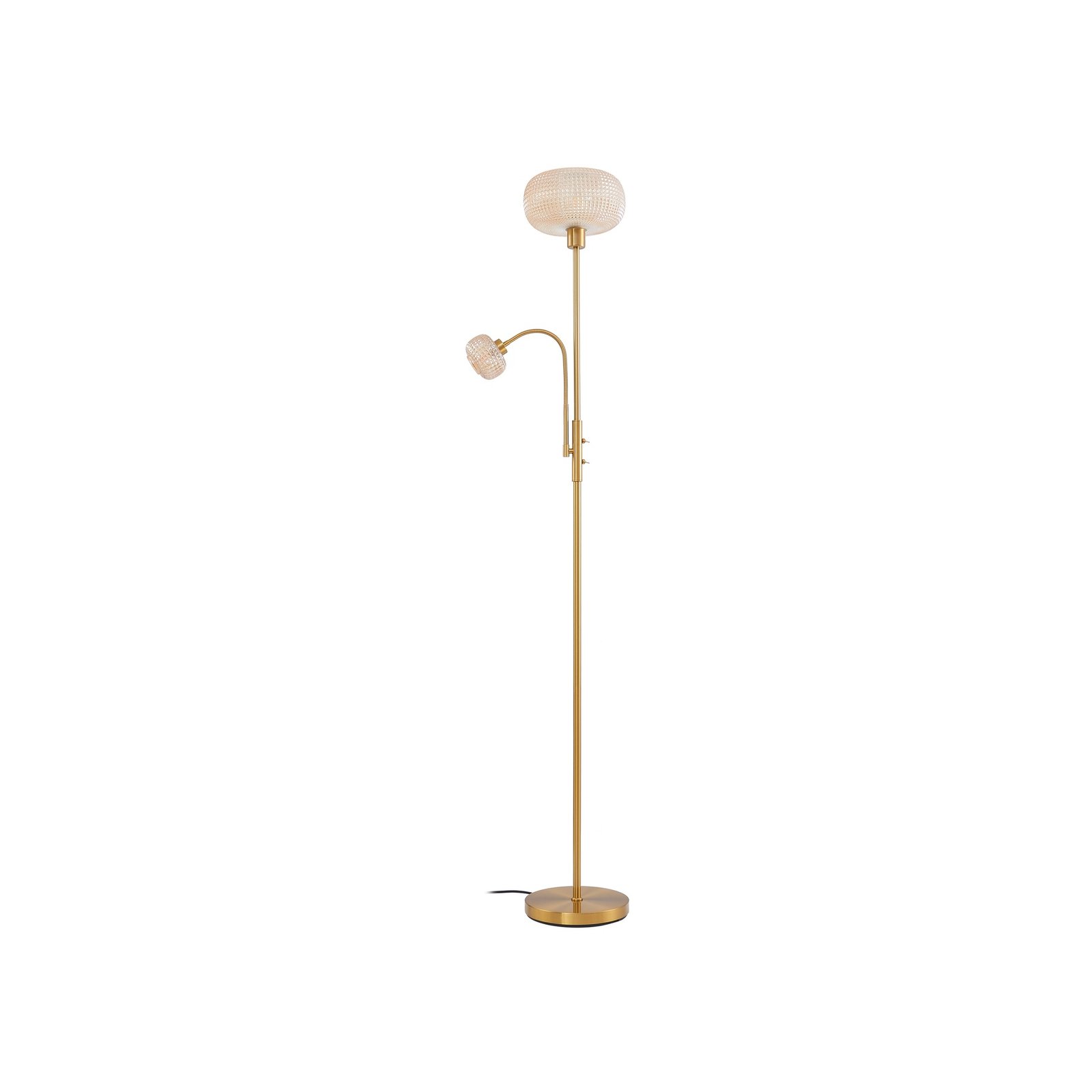 Lindby floor lamp Aliette, gold/amber, glass, reading light