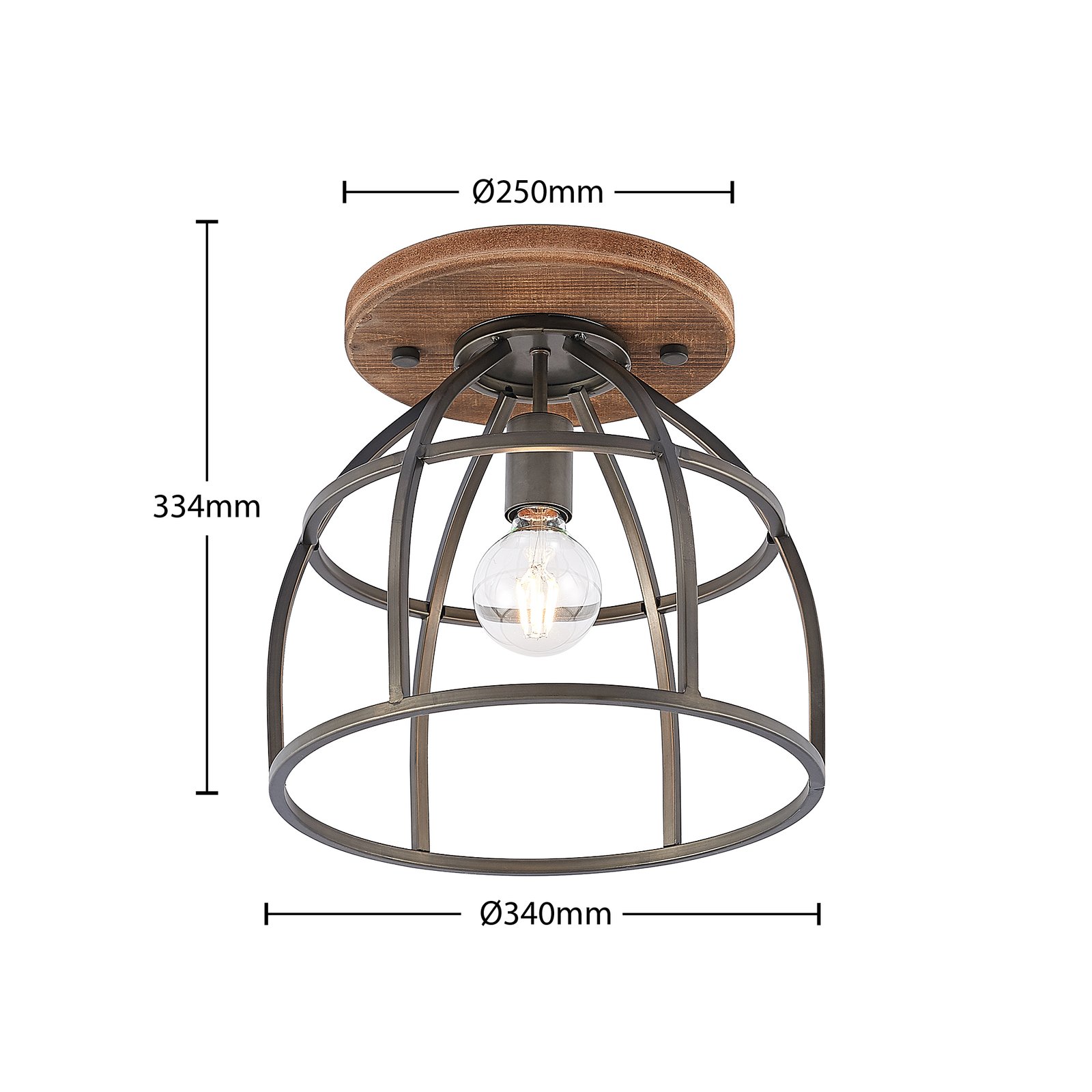 Rutger Round Plafonnier Wood/Black - Lindby