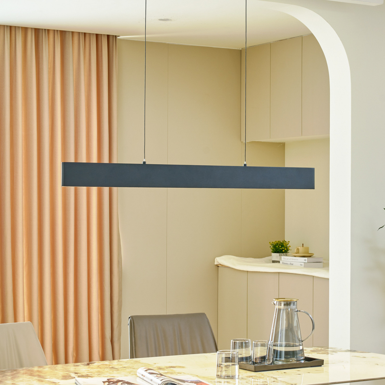 Lucande lampă suspendată LED Philine lungime 101 cm fier negru - Camera de zi / sufragerie - modern - nisip negru - Metal