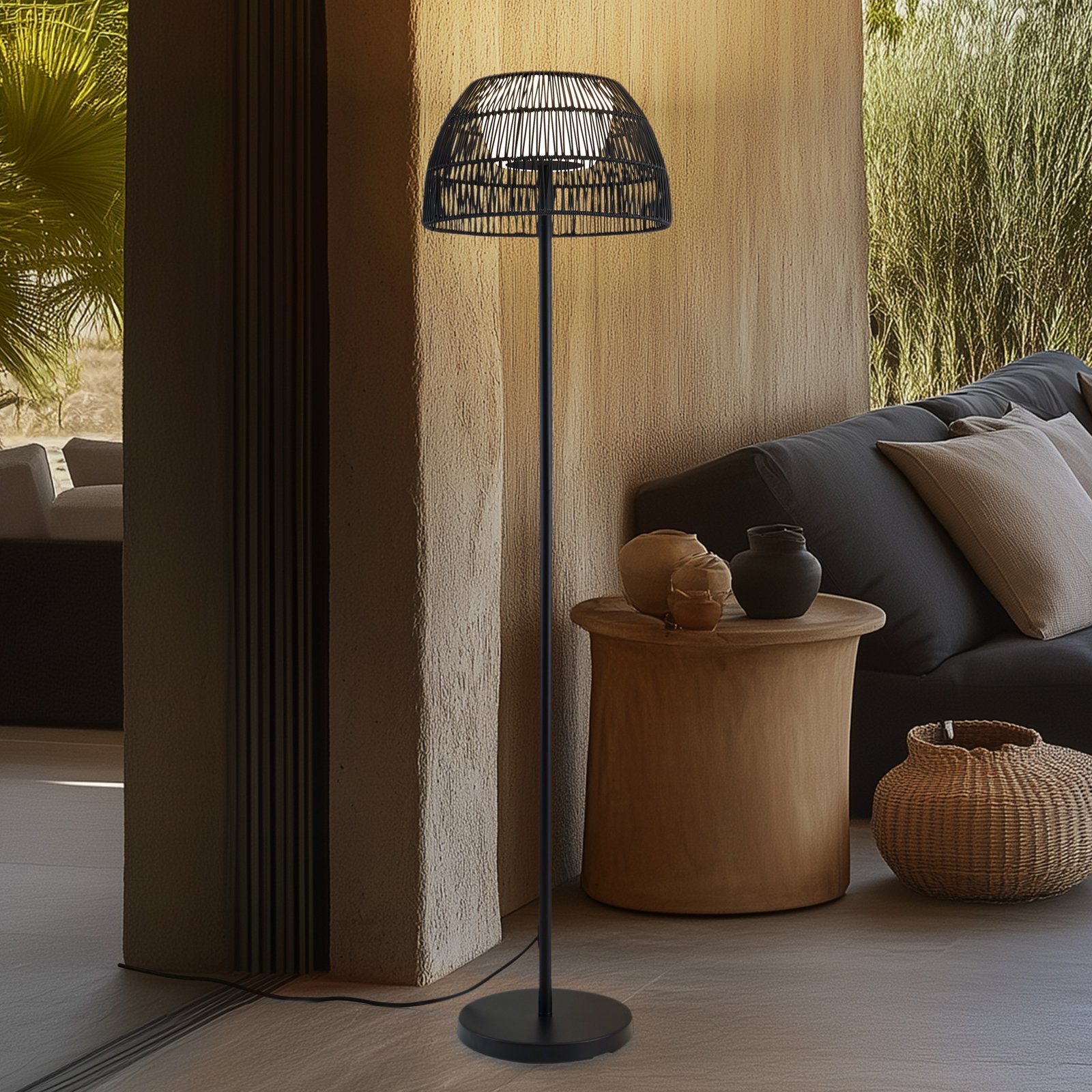 Lucande LED outdoor floor lamp Heribio, black, iron, 153 cm