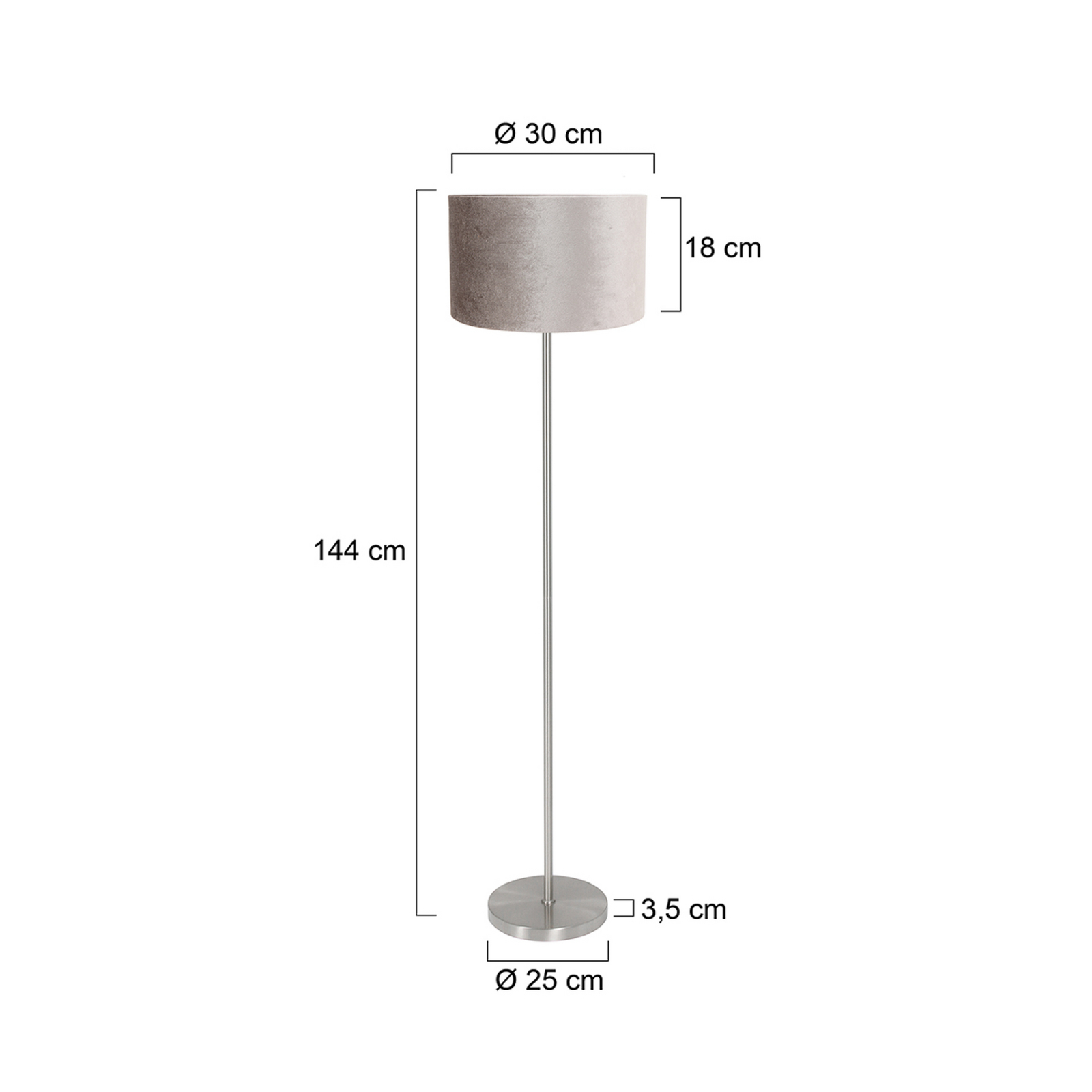 Lámpara de pie Noor, acero/terciopelo plateado, altura 144 cm, E27