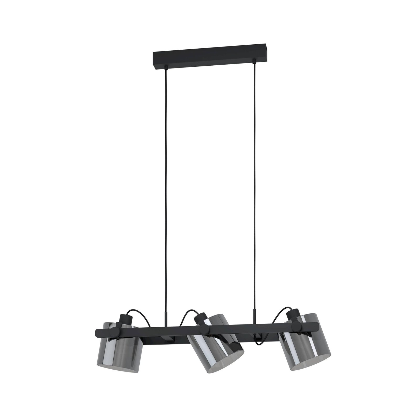 Hanglamp Hornwood 2, lengte 78 cm, zwart, 3-lamps.