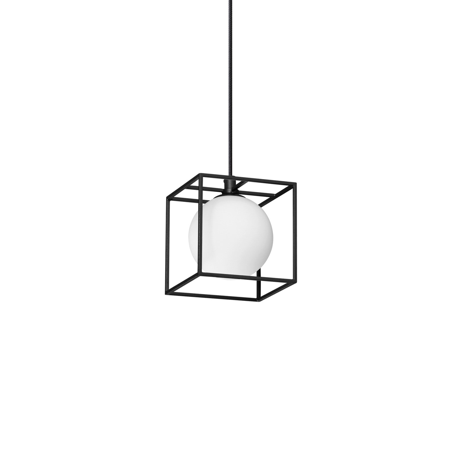 Ideal Lux hanging light Lingotto, 1-bulb, black, opal glass