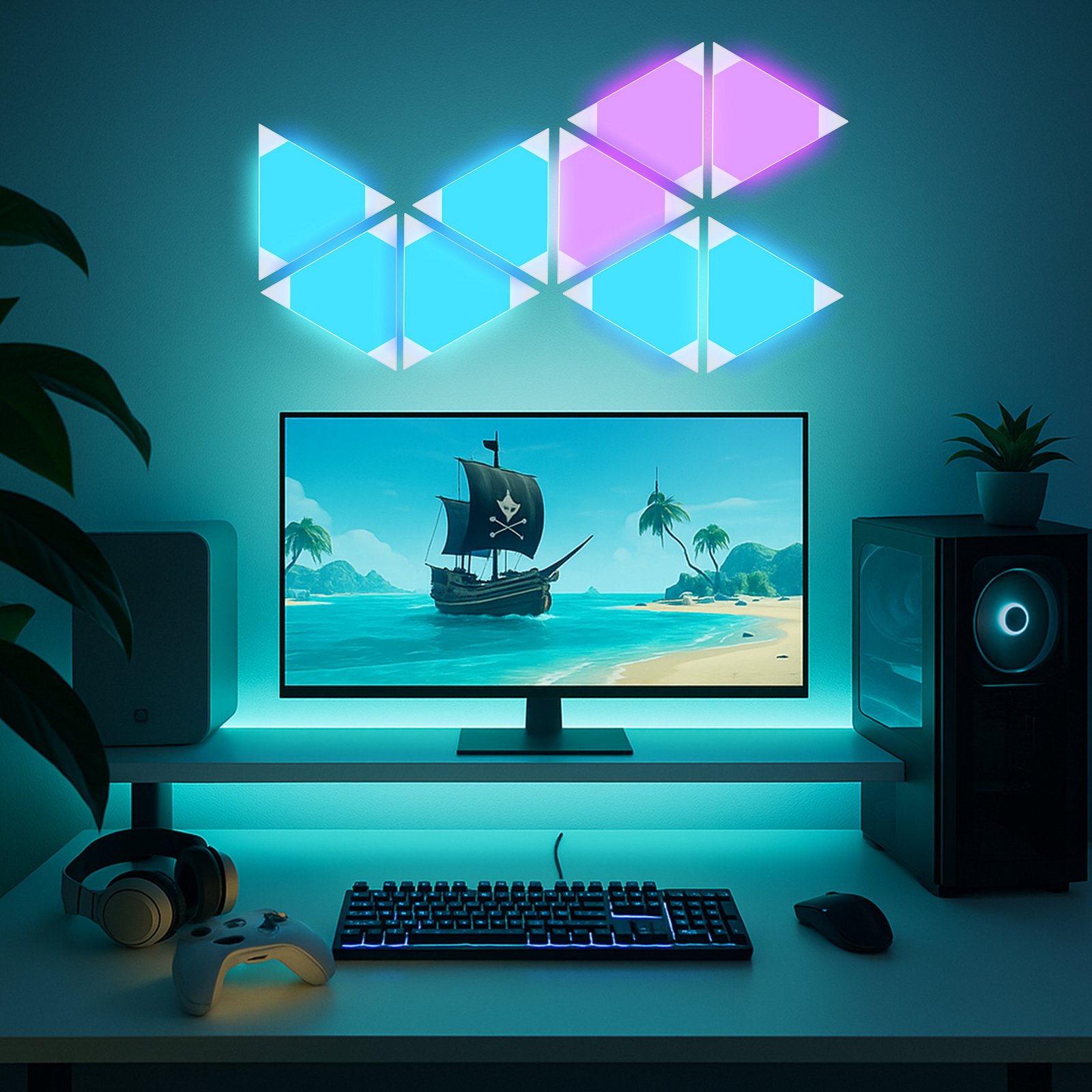 Applique murale LED intelligente Calex TRIANGLES, 9 pièces, RGBW, à intensité Applique murale LED intelligente Calex TRIANGLES, 9 pièces, RGBW, à intensité