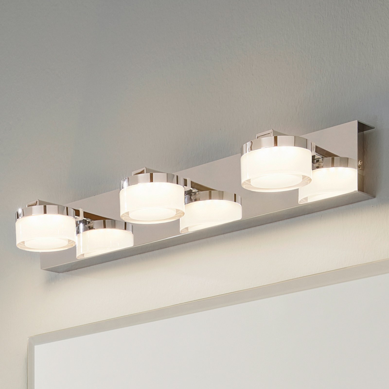 EGLO Romendo - three-bulb LED mirror light, for Bathroom, metal, plastic, 4.5 W, energy efficiency: A+, W: 45 cm, H: 7 cm