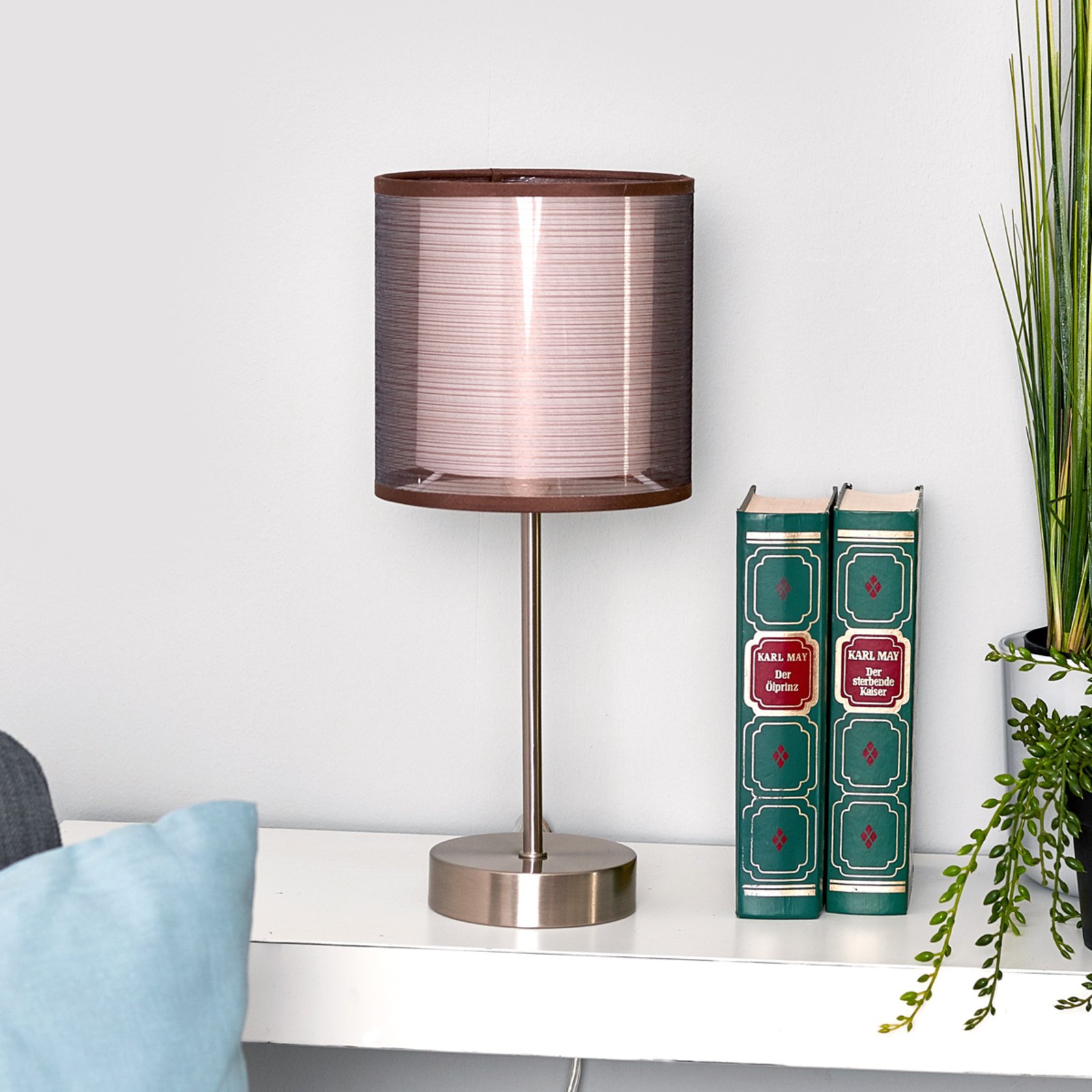 Nica Bedside Table Lamp With Brown Fabric Shade Lights Co Uk