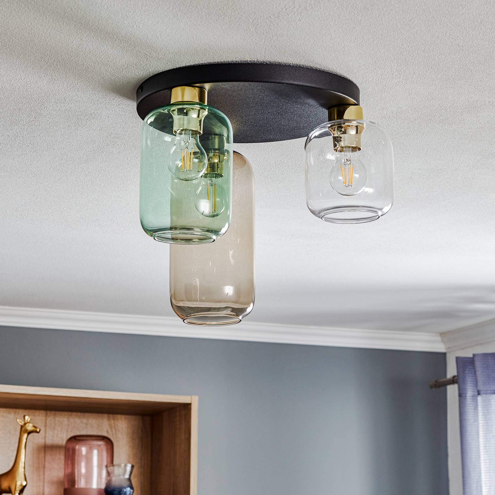 Lampa sufitowa Marco Green, 3-punktowa, przezroczysta/zielona/brązowa