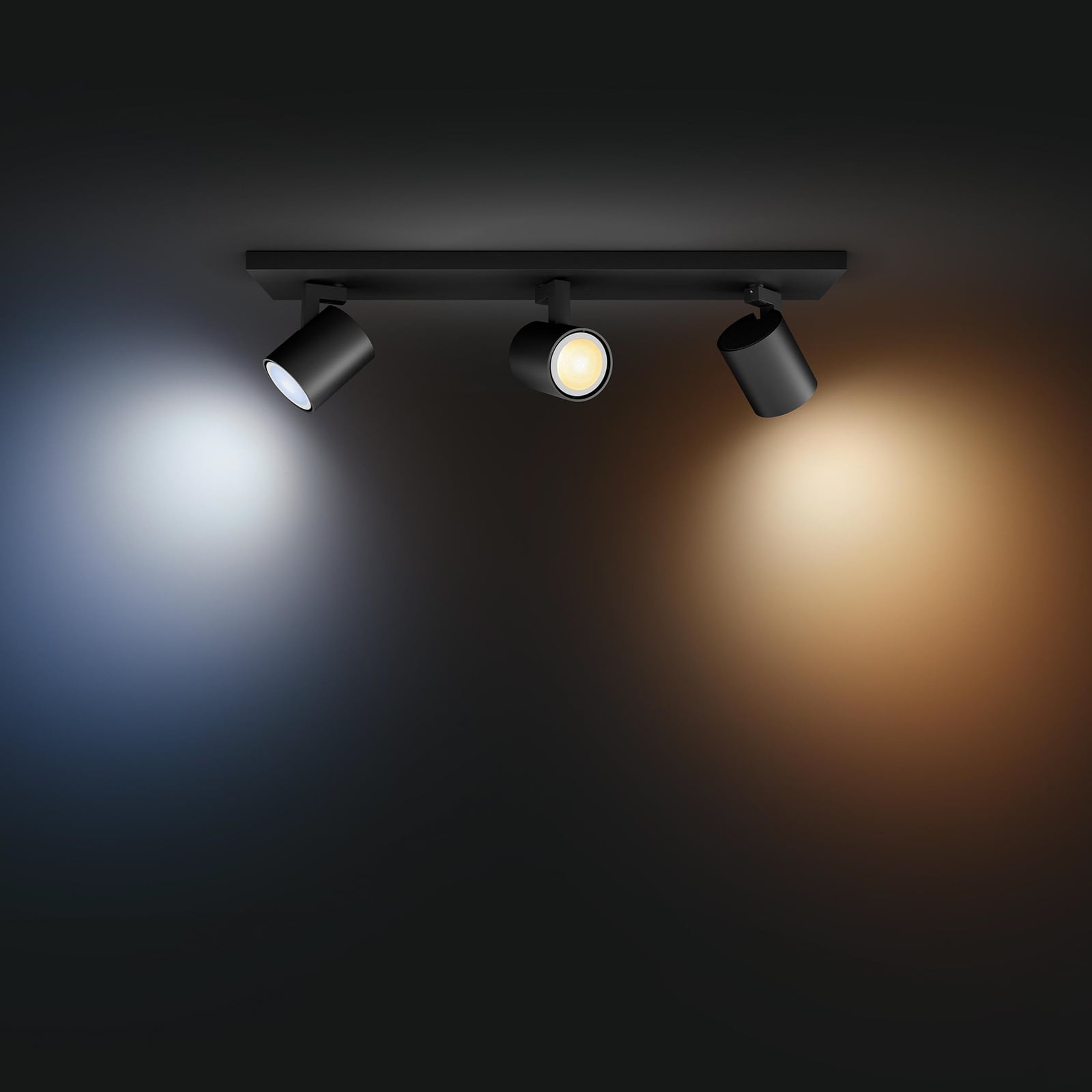 Runner Spot svart, 3 lampor, GU10, dimmer – Philips Hue Runner Spot svart, 3 lampor, GU10, dimmer – Philips Hue