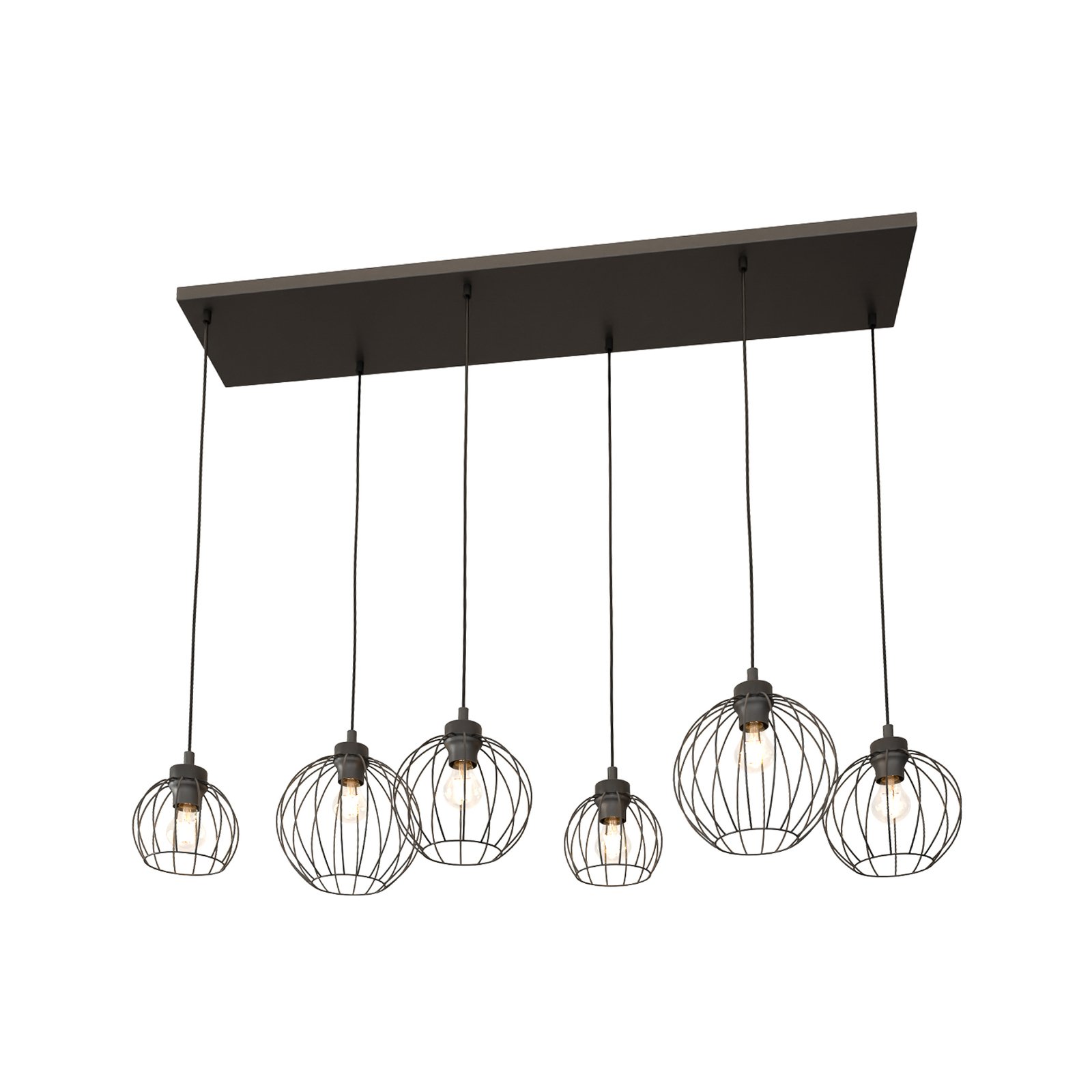 Suspension Nando, 6 lampes, 125 cm, noir, métal, E27