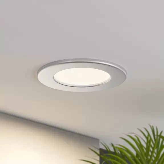 Lampenwelt Prios LED-Einbaulampe Cadance, silber, 11,5 cm, dimmbar