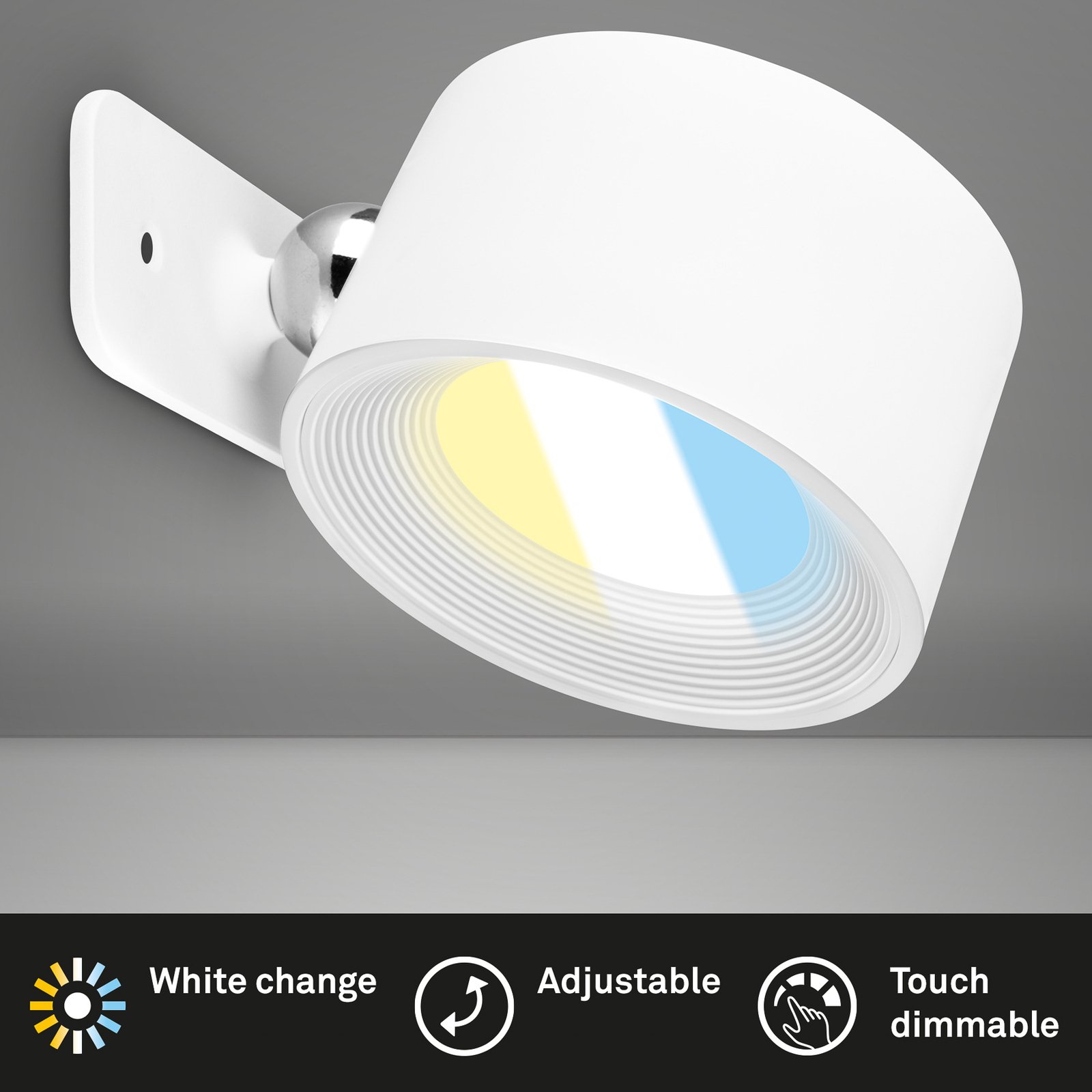 Applique murale LED rechargeable Tari, blanc, CCT, variateur tactile, USB