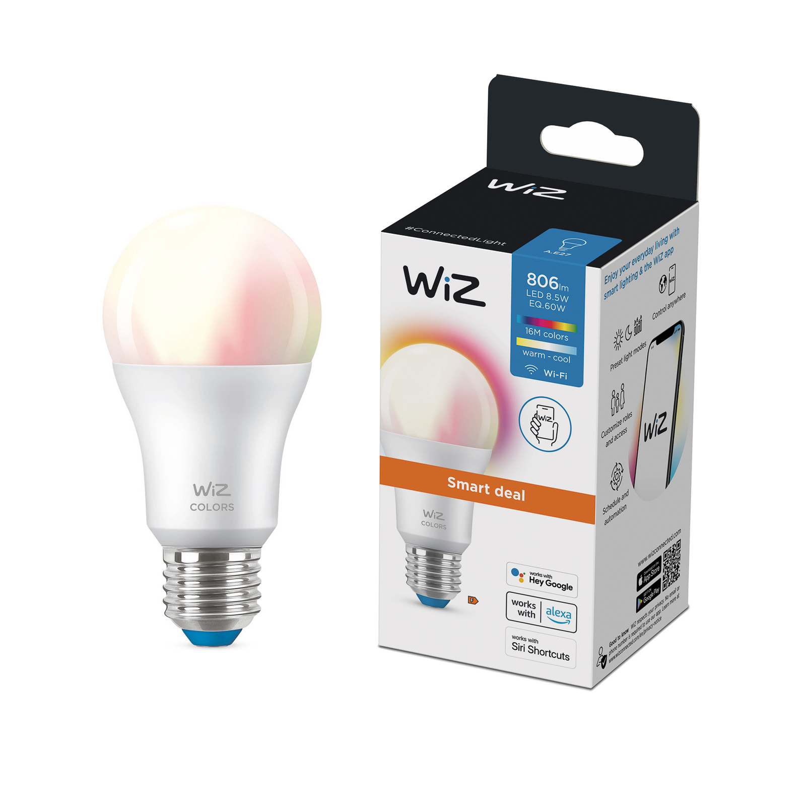 WiZ Smart Deal LED-Lampe Wi-Fi A60 E27 8W CCT RGB