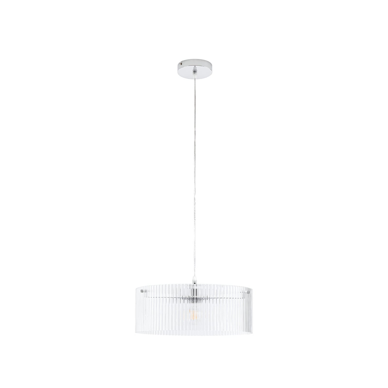 Candeeiro suspenso Lucande Meritt, cromado/transparente, Ø 40 cm, vidro Candeeiro suspenso Lucande Meritt, cromado/transparente, Ø 40 cm, vidro
