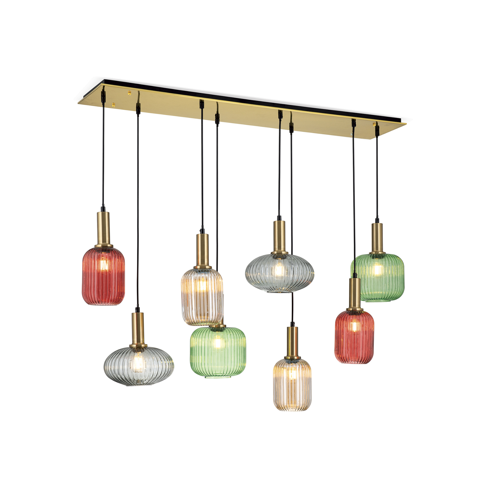 Suspension Carneval, multicolore, longueur 140 cm, verre, 8 lampes