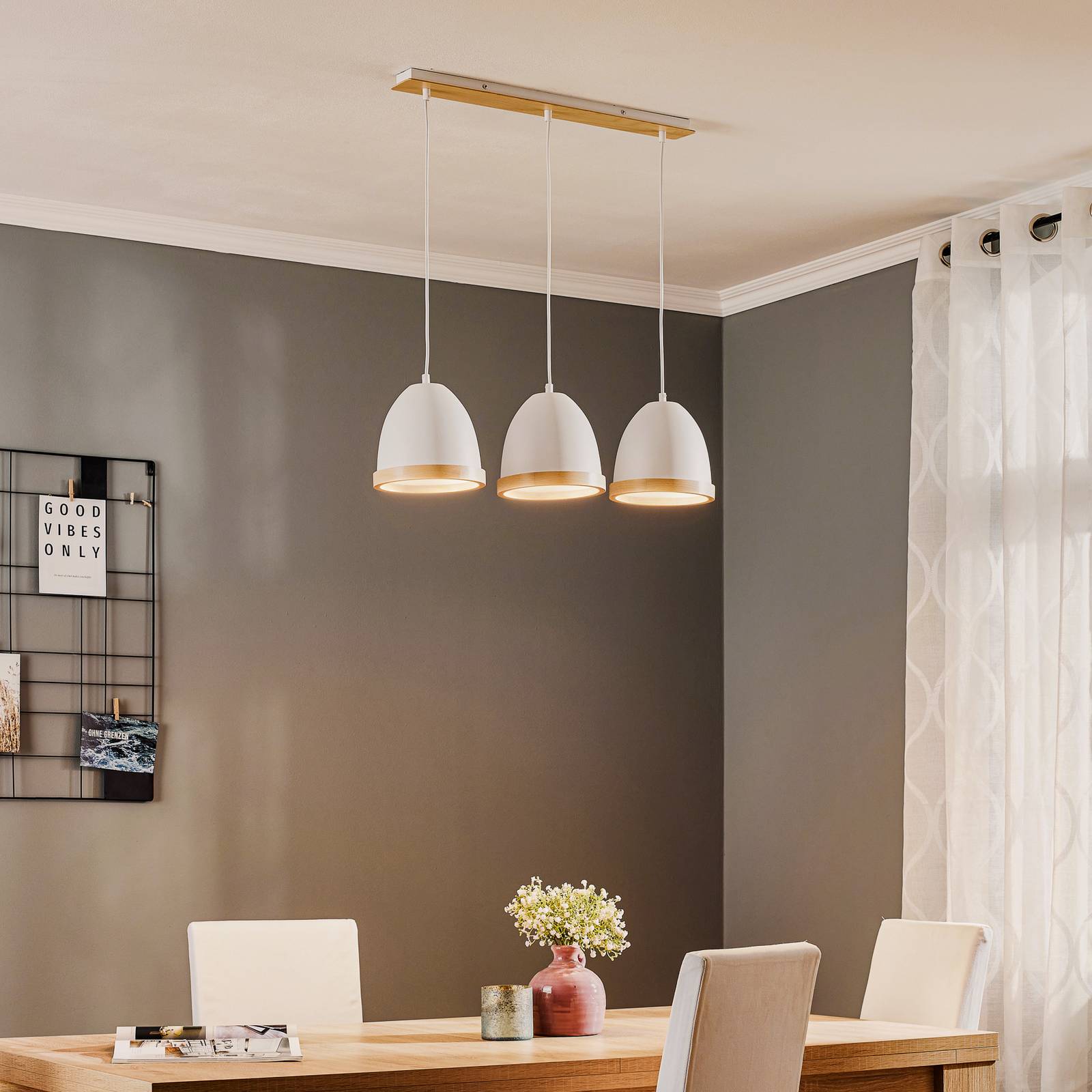 Eko-light studio függő lámpa fa dísszel, 3 izzós fehér
