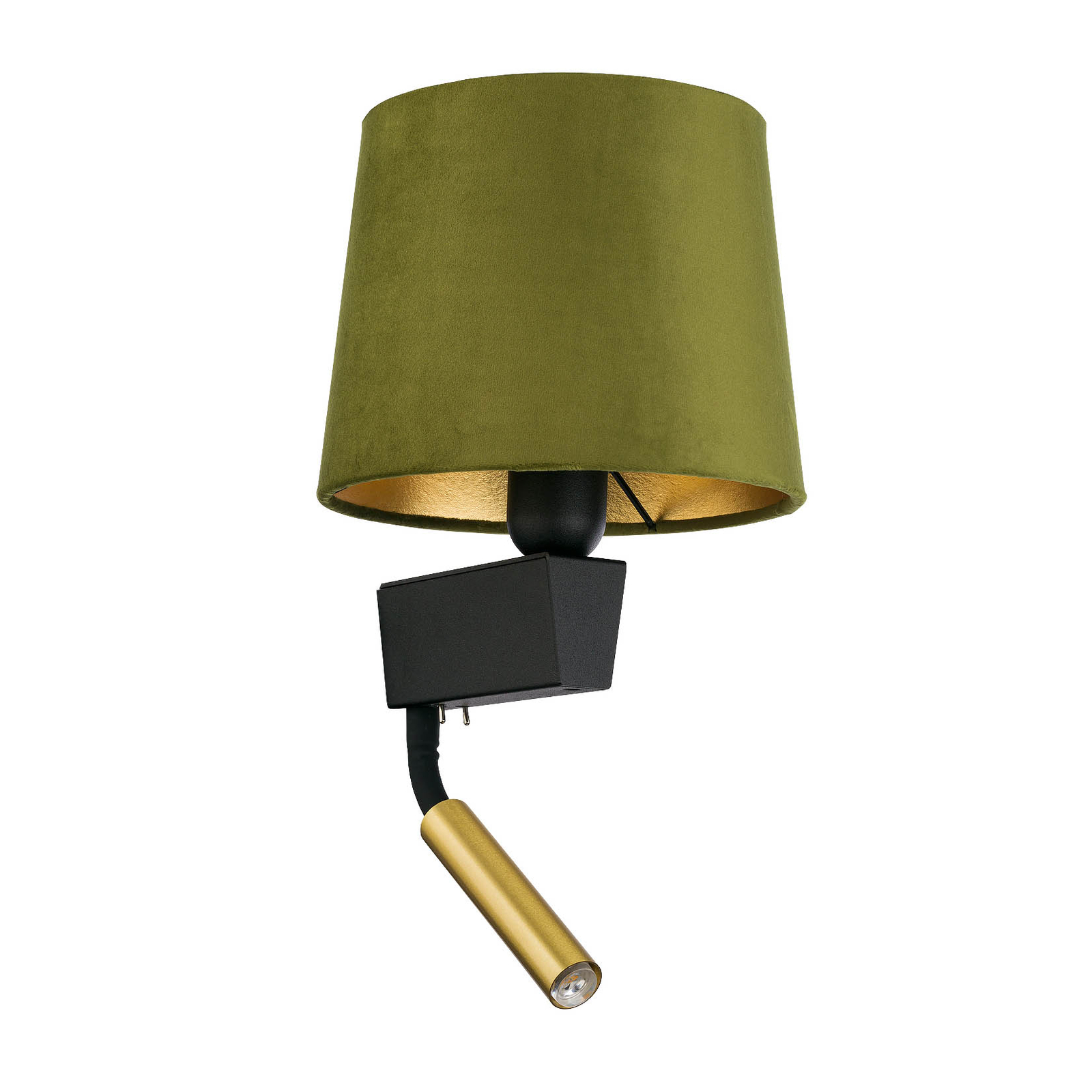 Nástěnné svítidlo Chillin s lampičkou na čtení, zelená/zlatá