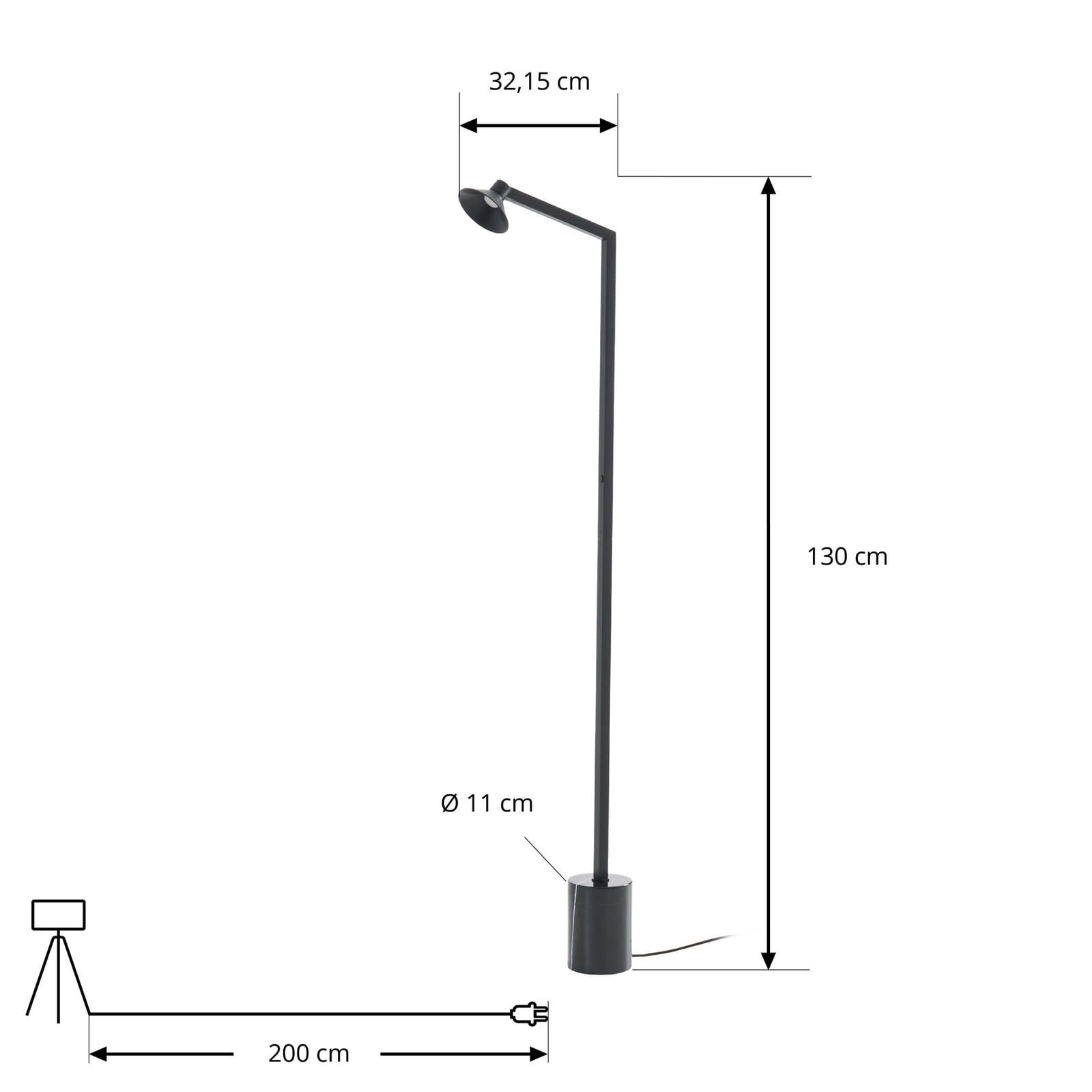 Steve LED álló világítás, 130 cm, fekete, dimmelhető fényerő - Lucande