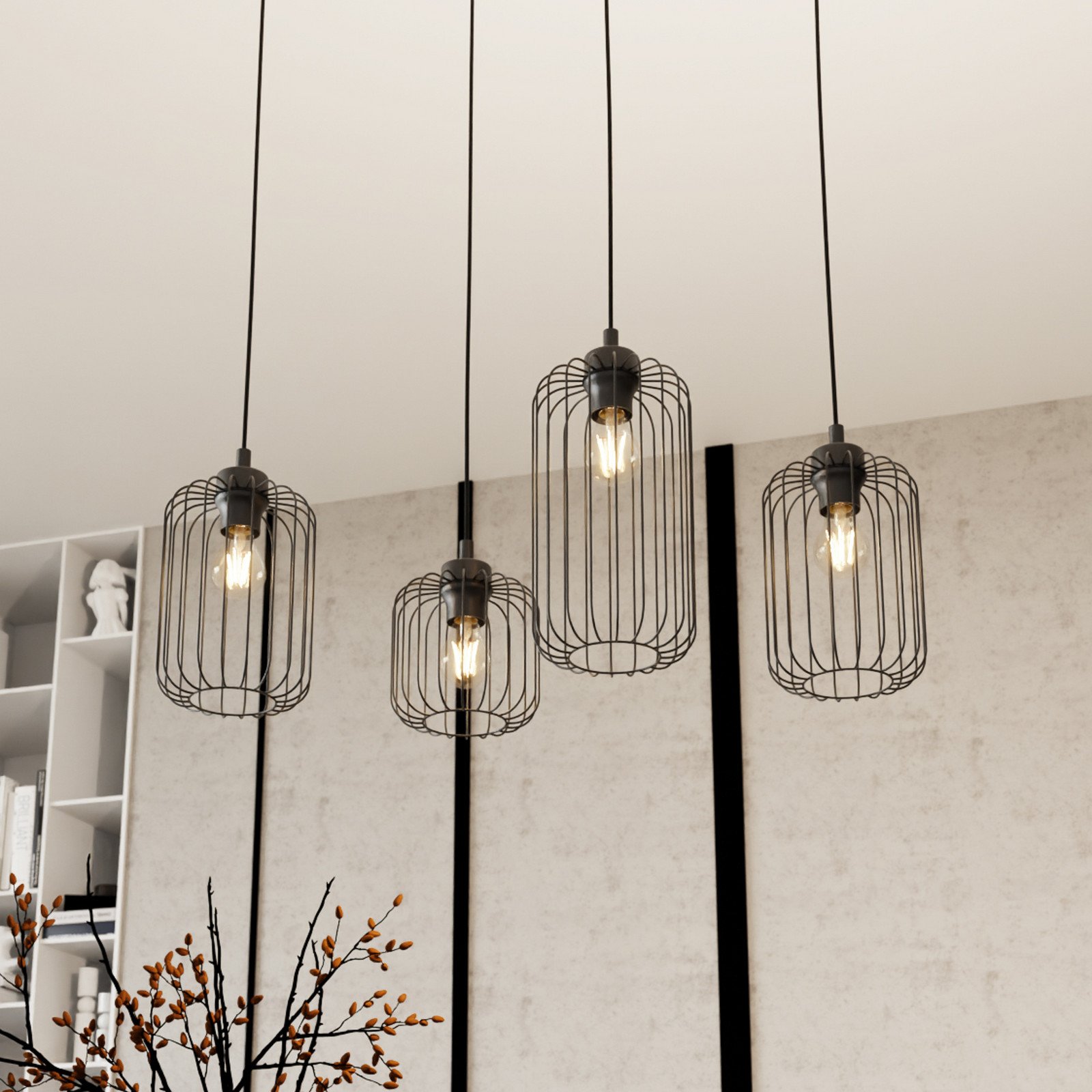 EMIBIG LIGHTING Lampă suspendată Vander 4 becuri 70 cm negru metal E27 - Camera de zi / sufragerie - Modern
