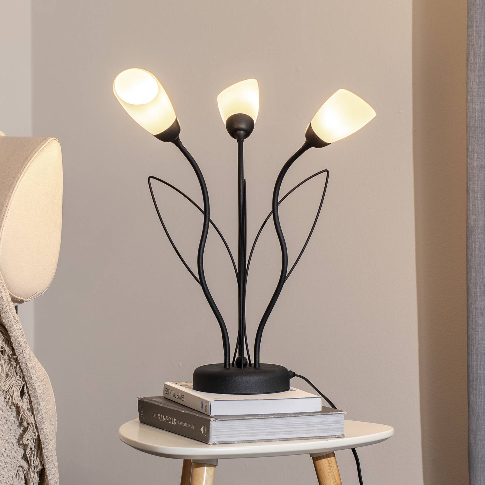 Tischleuchte Gloriosa, schwarz, Glas, 3-flammig günstig online kaufen
