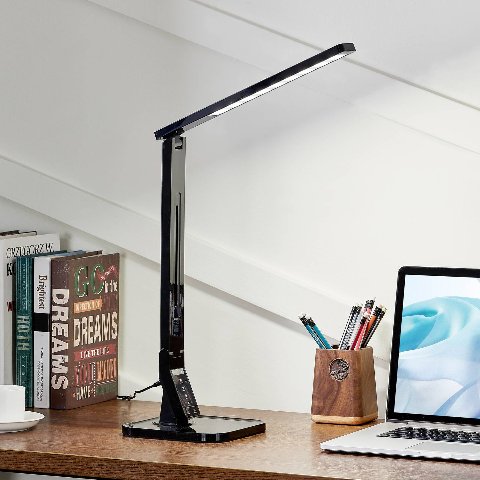 Lindby Lampe de bureau LED Eleni noire