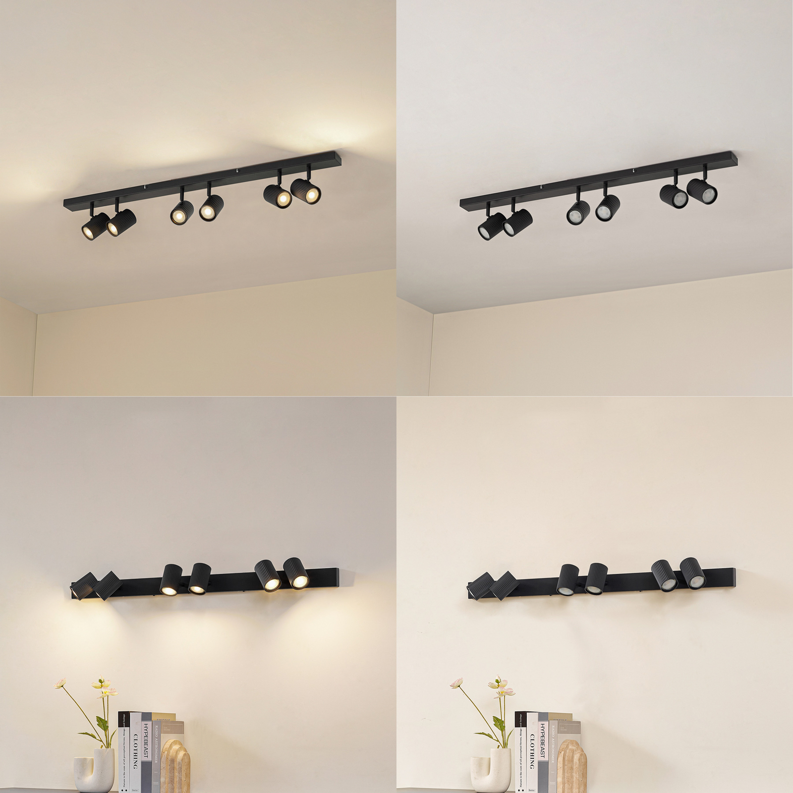 Lindby wandlamp Kardis, donkergrijs, 6-lamps, metaal, GU10