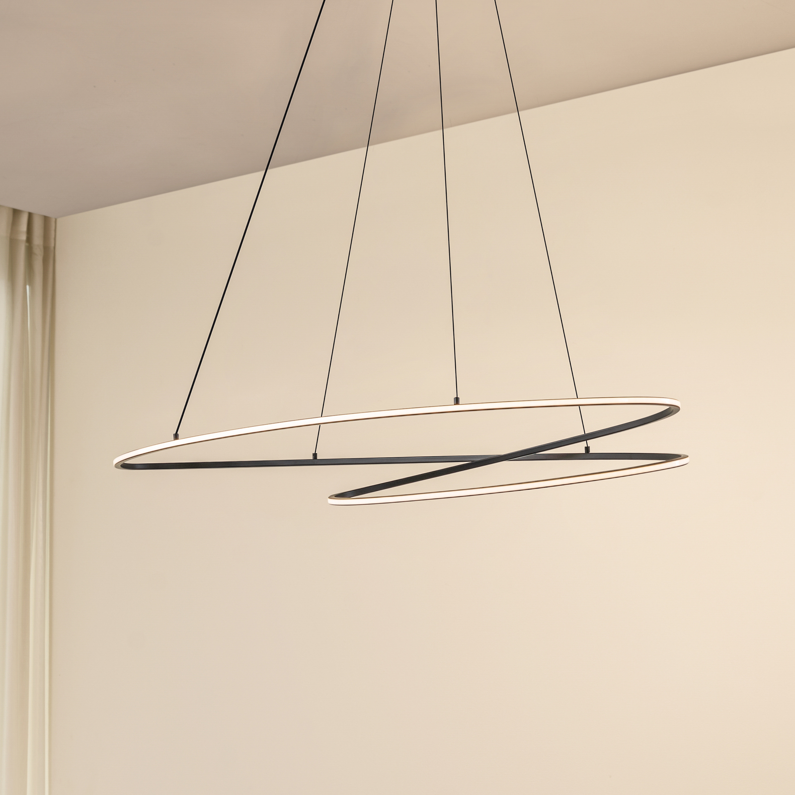 Lucande LED-hänglampa Gavril, 100 cm, svart, dimbar