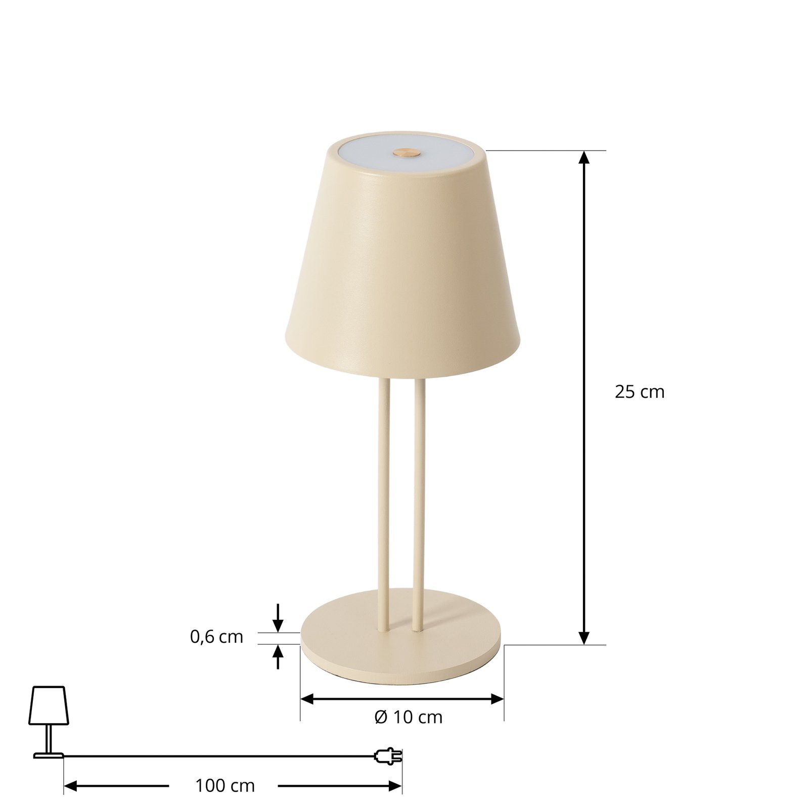 Lámpara de mesa Lindby LED recargable Janea TWIN, beige, metal