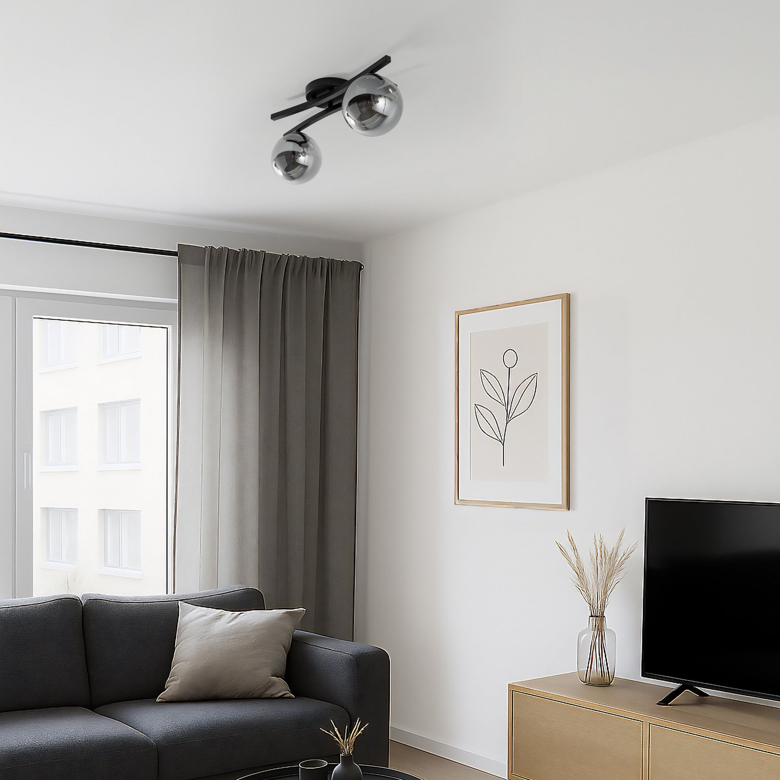 Lampa sufitowa OPUS, długość 60 cm, dymny szary/czarny, 2-punktowa.