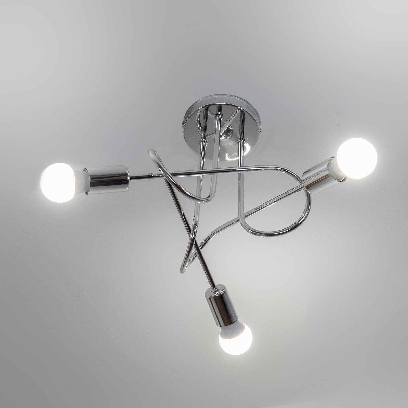Plafonnier Oxford, chrome, à 3 lampes, Ø 44 cm, métal