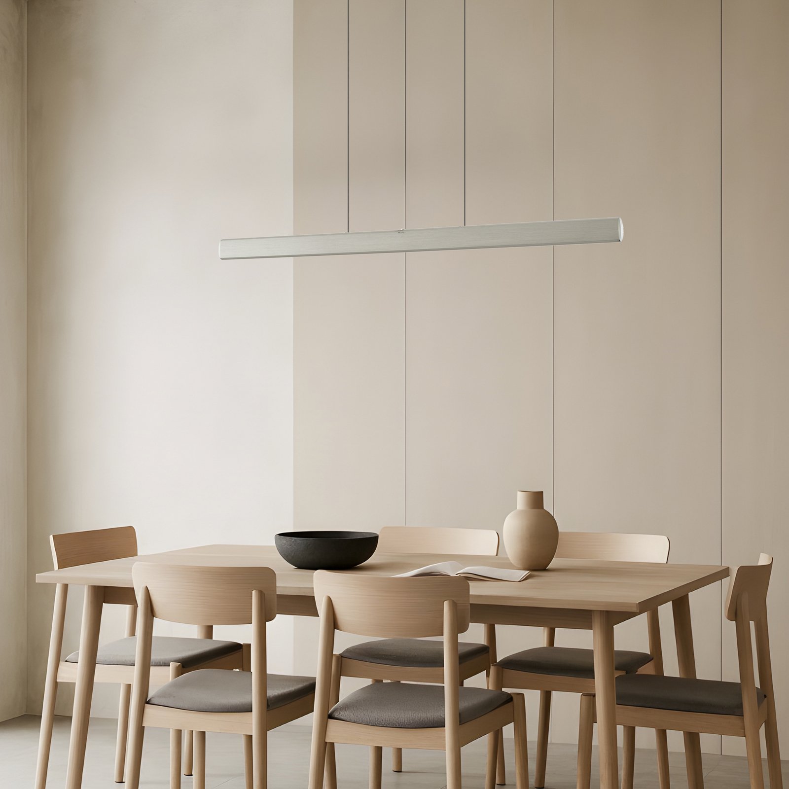 Lucande LED-hængelampe Arvon, aluminiumsfarvet, 116 cm, dæmpbar, CCT