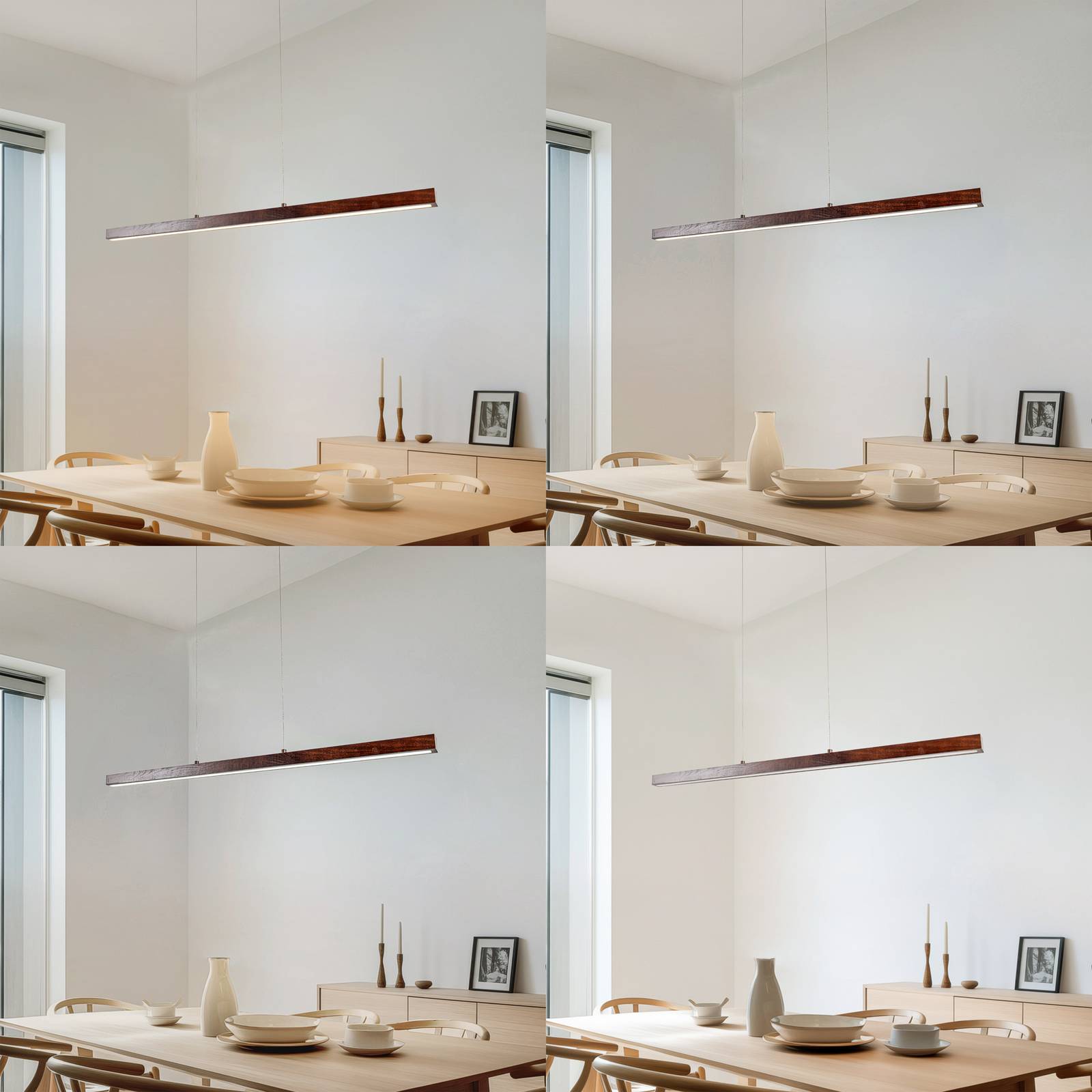 Lucande Żyrandol LED Nihalo, orzech, 122 cm, ściemniany, CCT