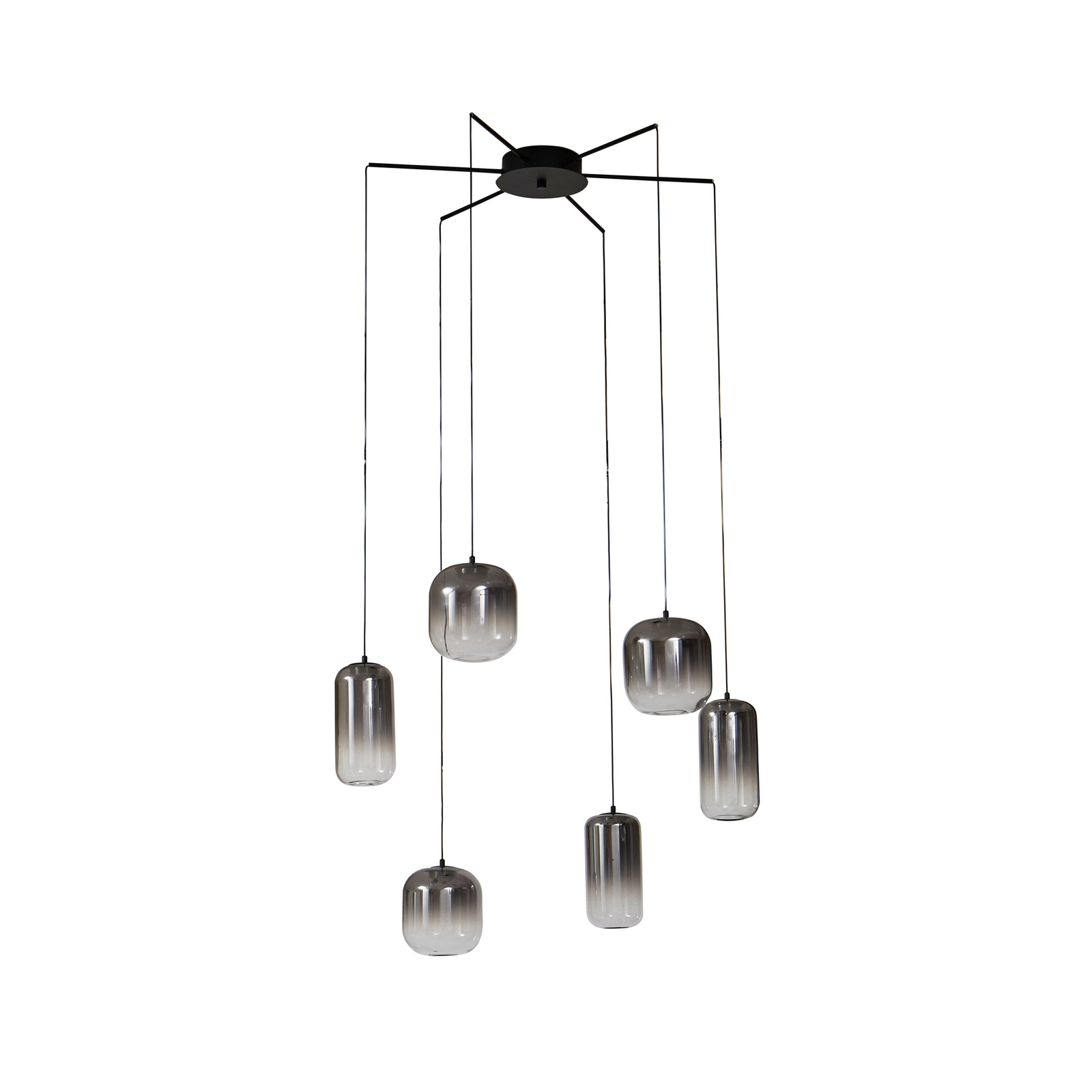 Lucande Suspension LED Avelina, gris fumé, à 6 lampes