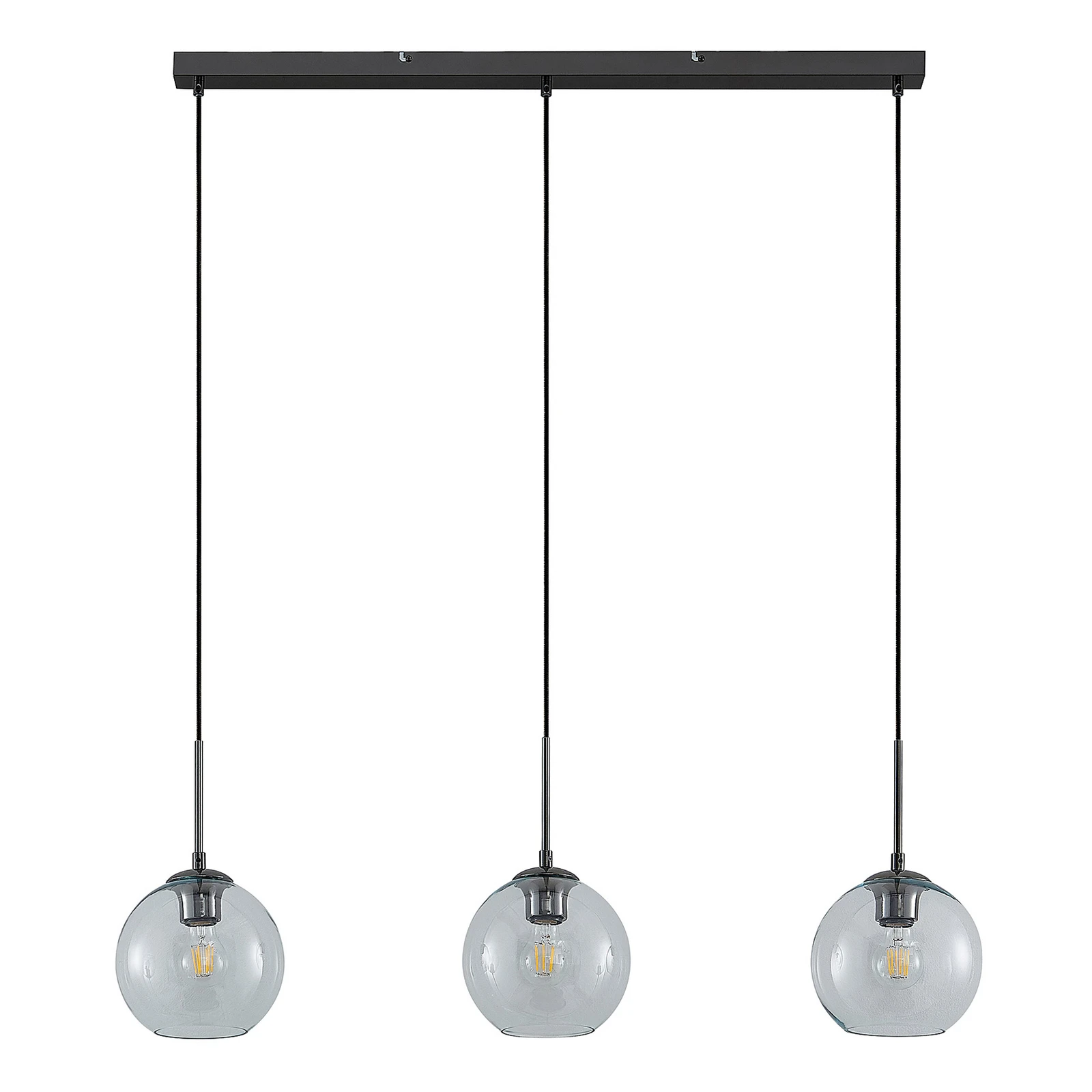Lindby Κρεμαστό φωτιστικό Firano, 110 εκ., 3 λάμπες, ανθρακί, γυαλί