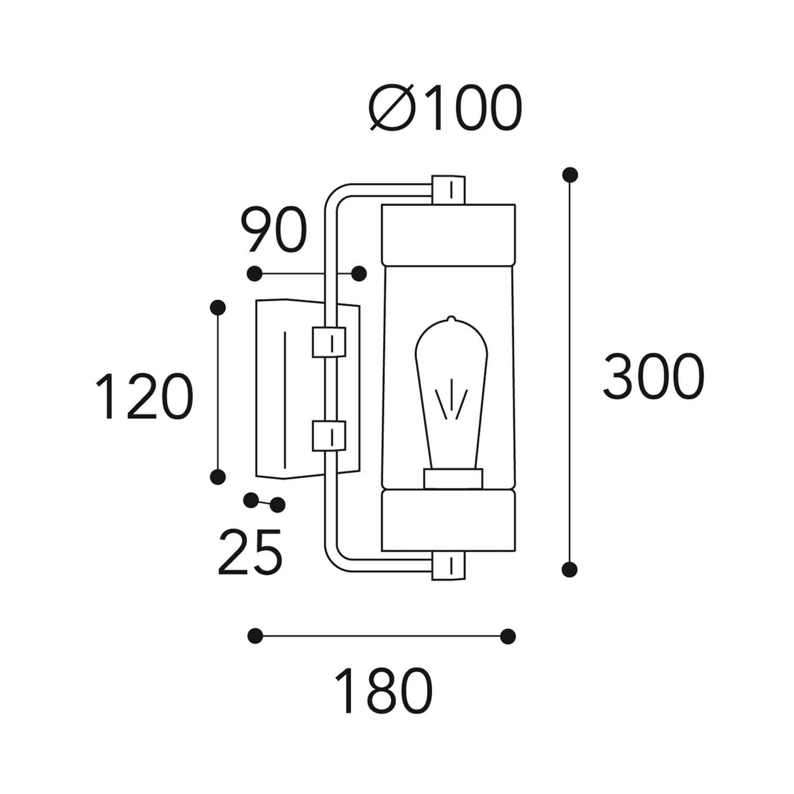 Utomhusvägglampa Silindar 3389, mässing antik/klar