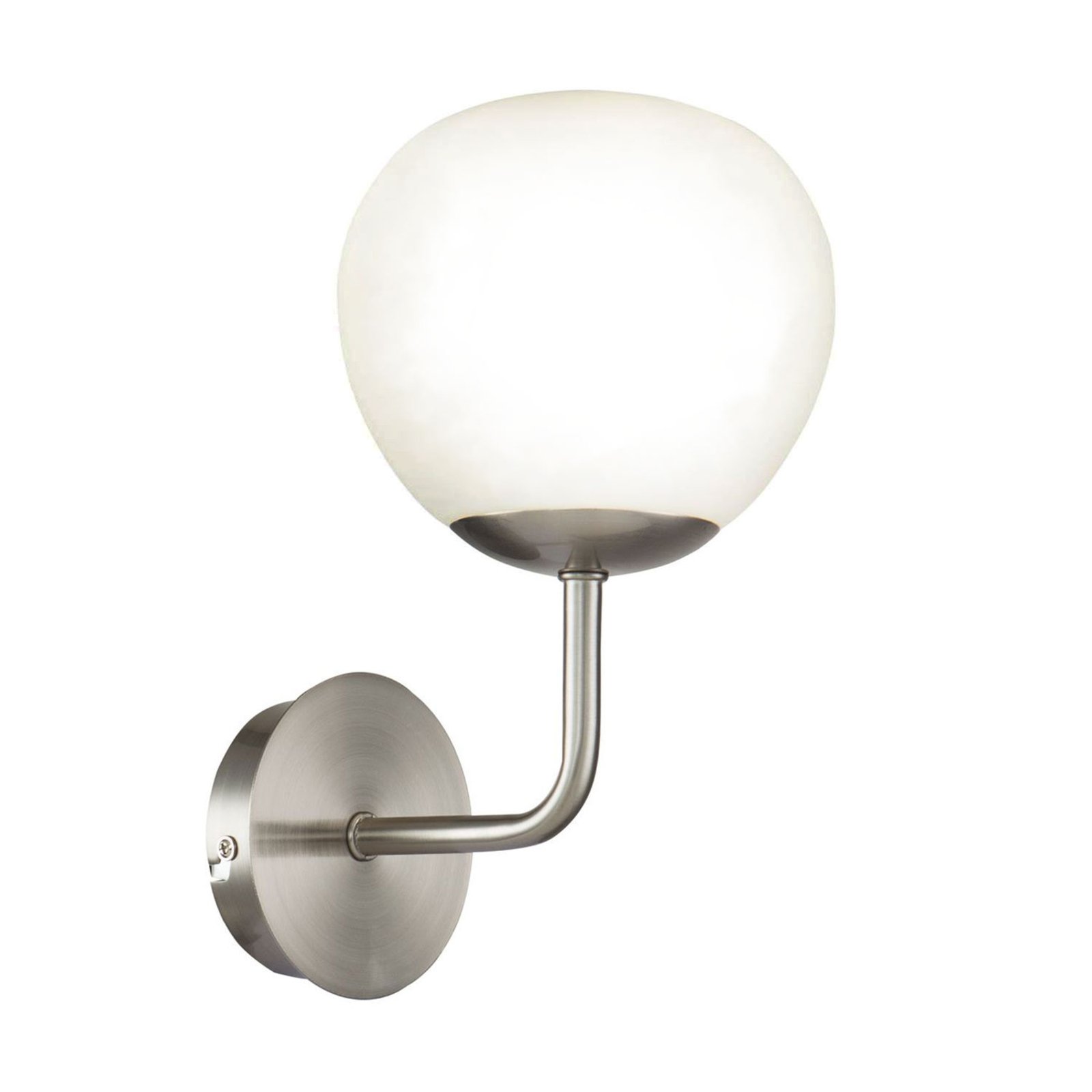 Erich wall light in nickel, glass lampshade
