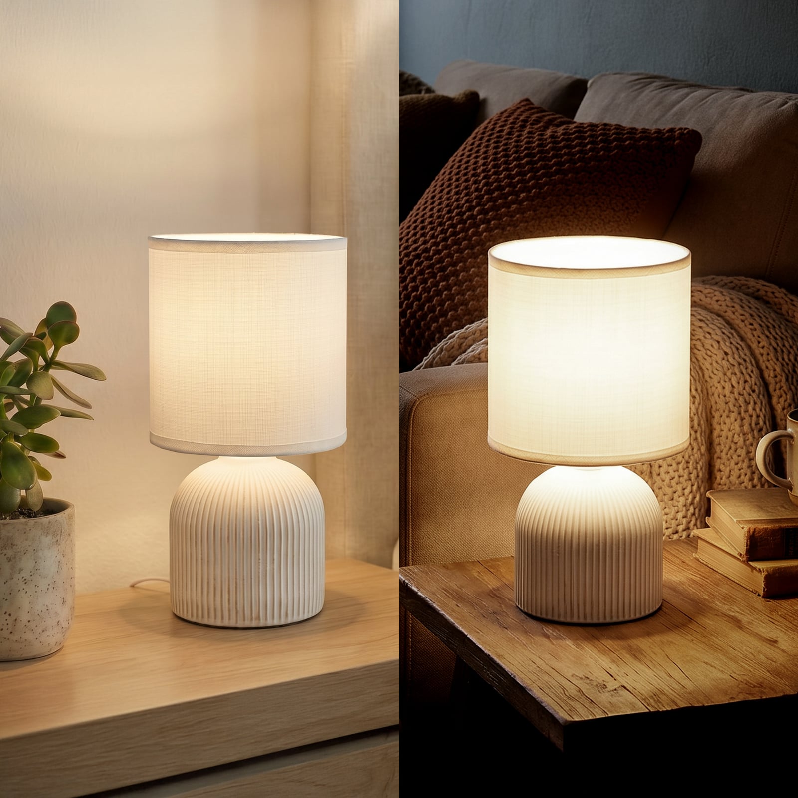 Bordslampa Ino, vit, höjd 28 cm, E14, keramik, textil