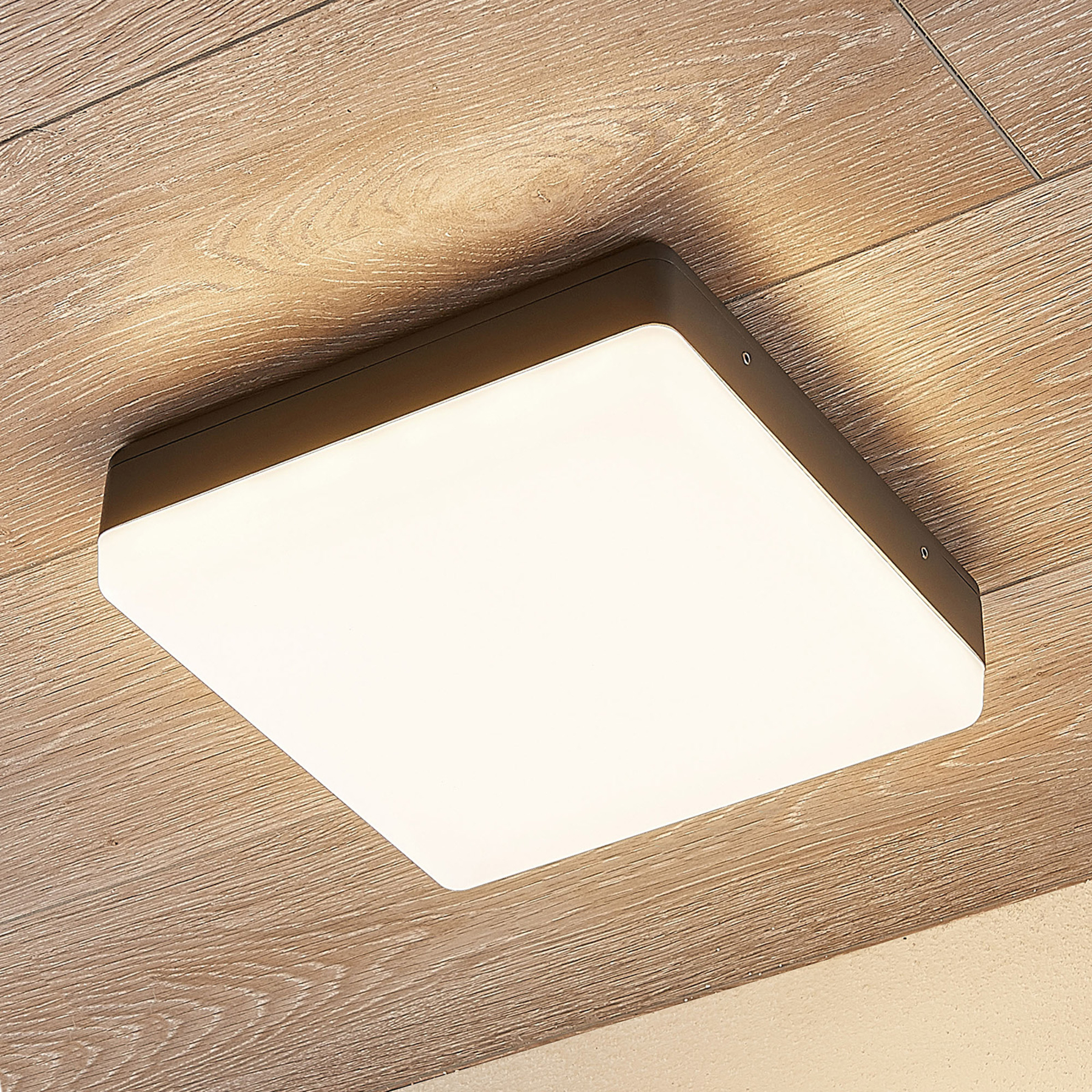 Thilo LED ceiling lamp, IP54, grey, 24 cm, Lampenwelt.com, polycarbonate, die-cast aluminium, 18 W, energy efficiency: A+, L: 24 cm, W: 24 cm, H: 6.6 cm
