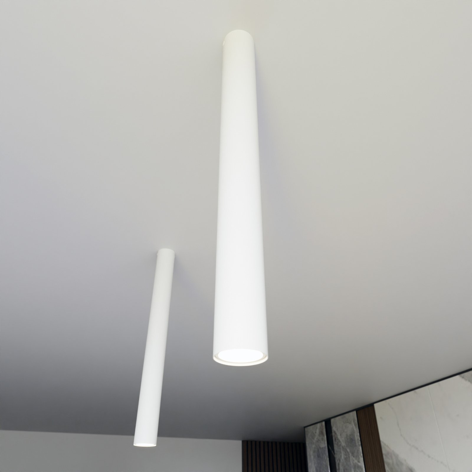 Spot pour plafond Tecno 1XL, acier, GU10, hauteur 60 cm, blanc