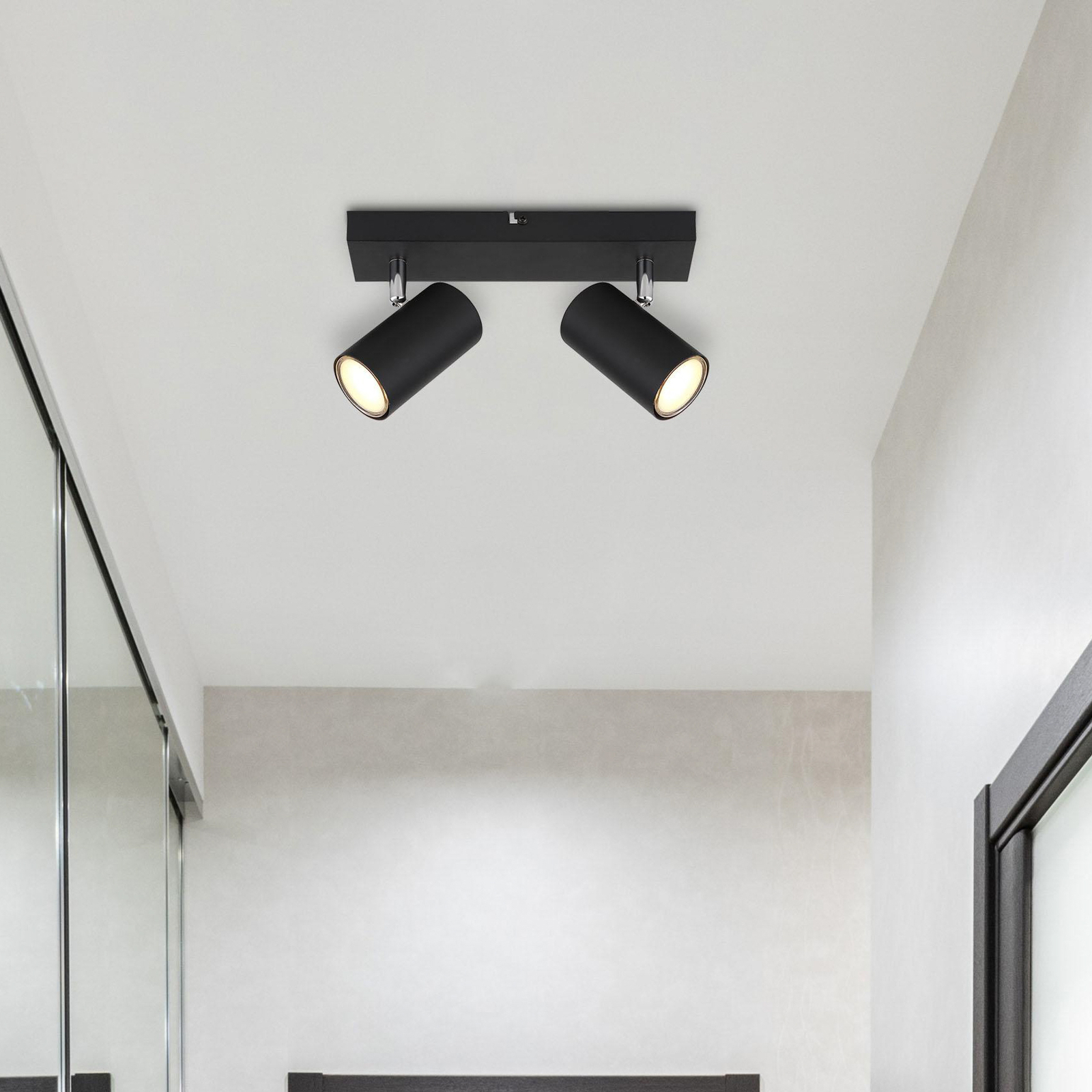 Robby plafondspot, zwart, lengte 26 cm, 2-lamps, metaal