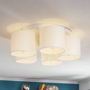 Plafondlamp Soho, cilindrisch, 5-lamps wit