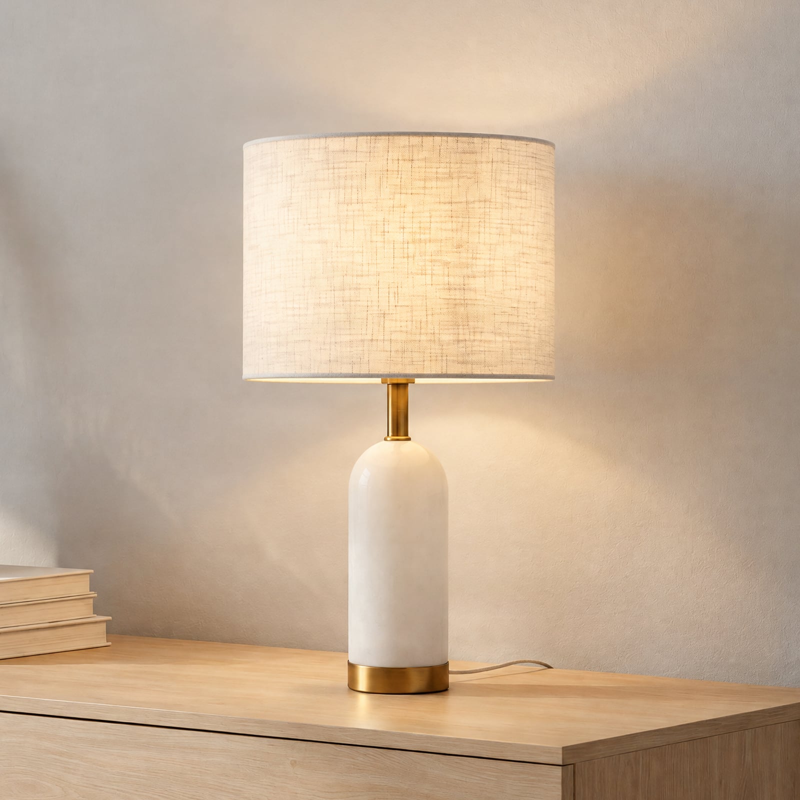 Lindby tafellamp albast, wit/goud, Ø 30 cm, marmer, E27