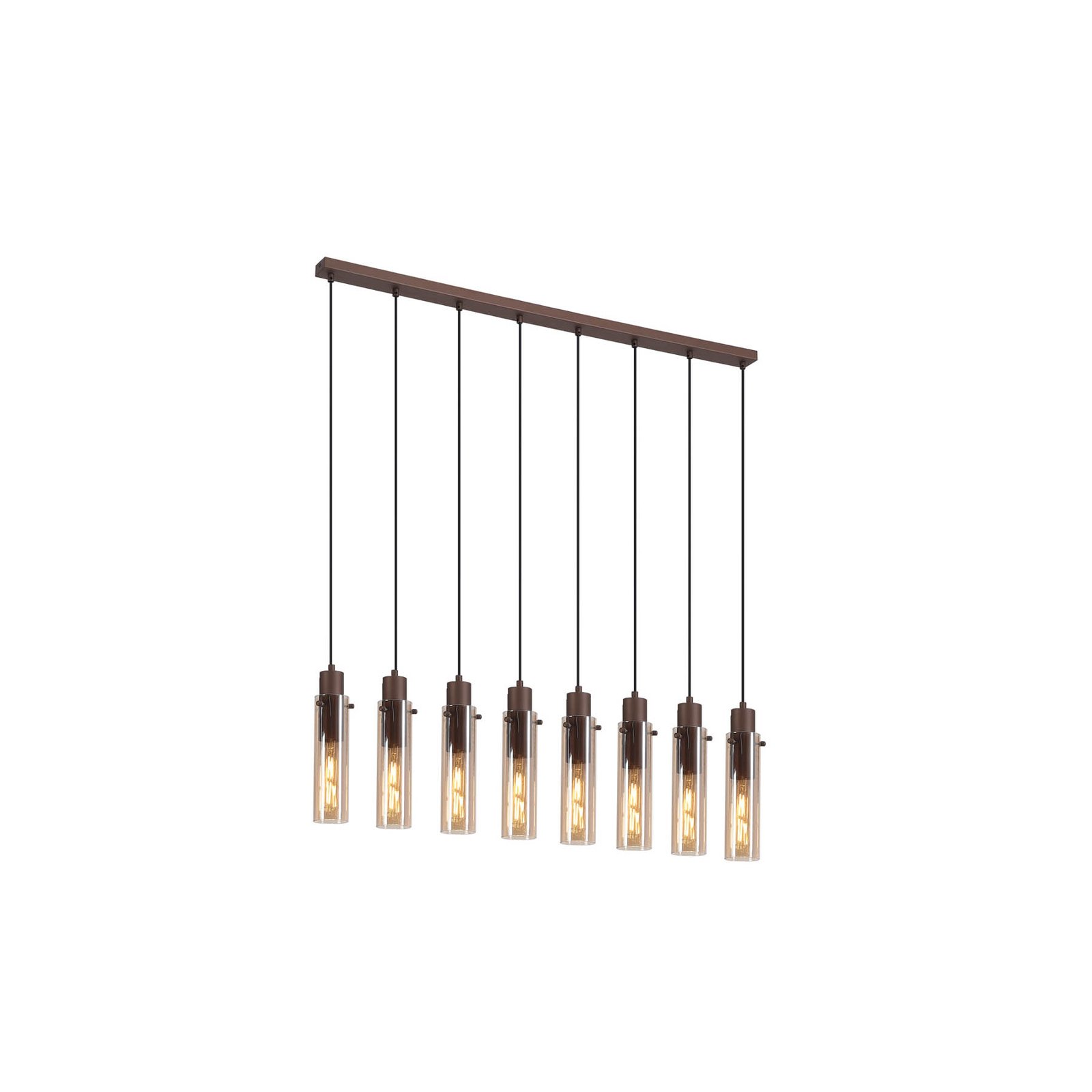 Sweden II pendant light, 8-bulb, long, steel, glass, E27