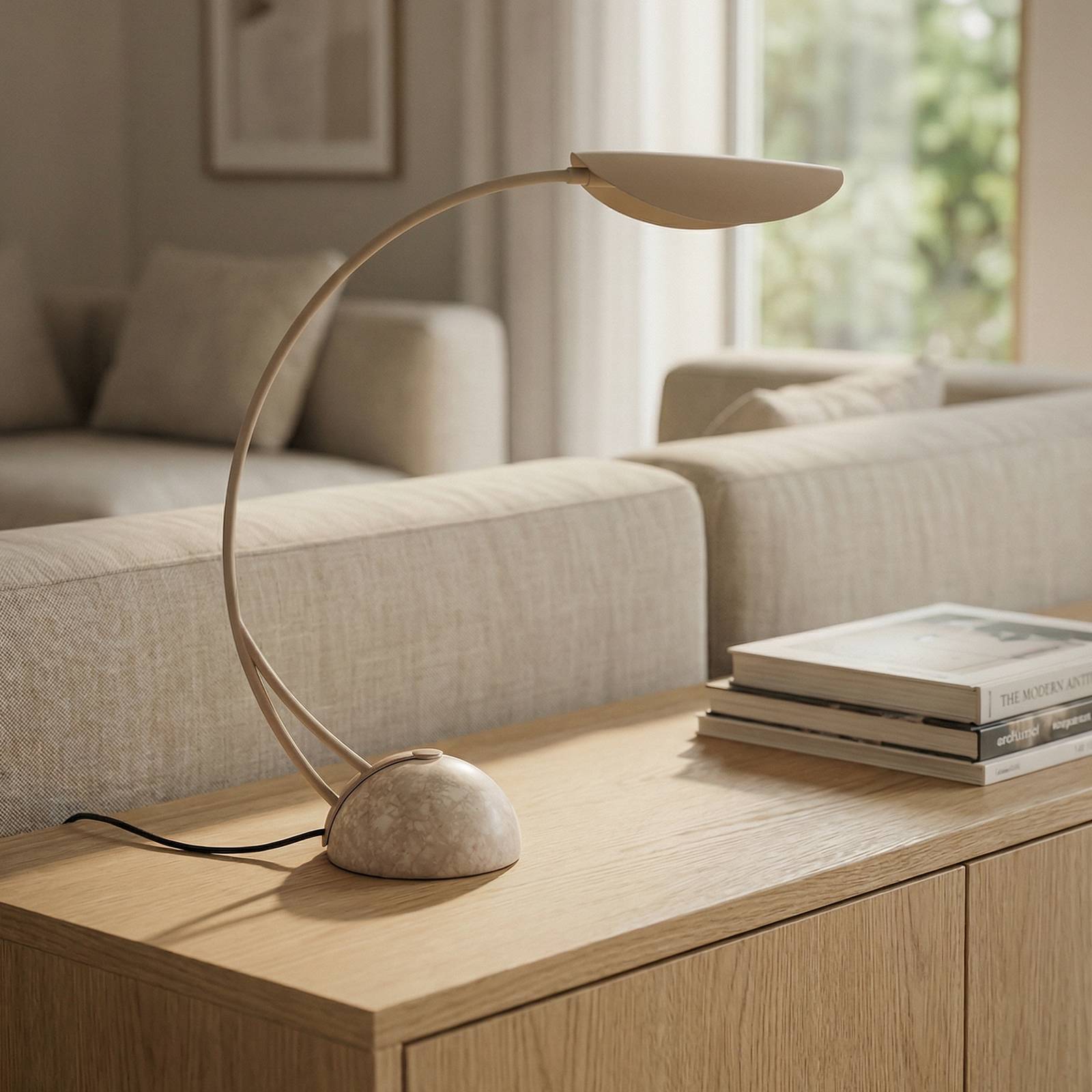 Lampe à poser Lucande Rivera, beige, métal, pierre, 51 cm, G9