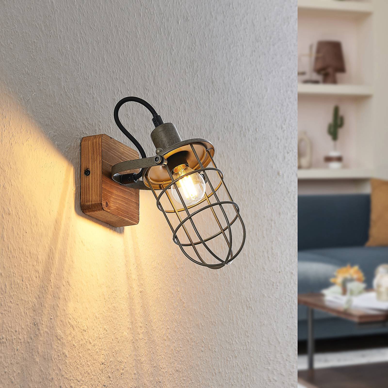 Lindby Serima plafondlamp hout, kooikap, 1-lamp